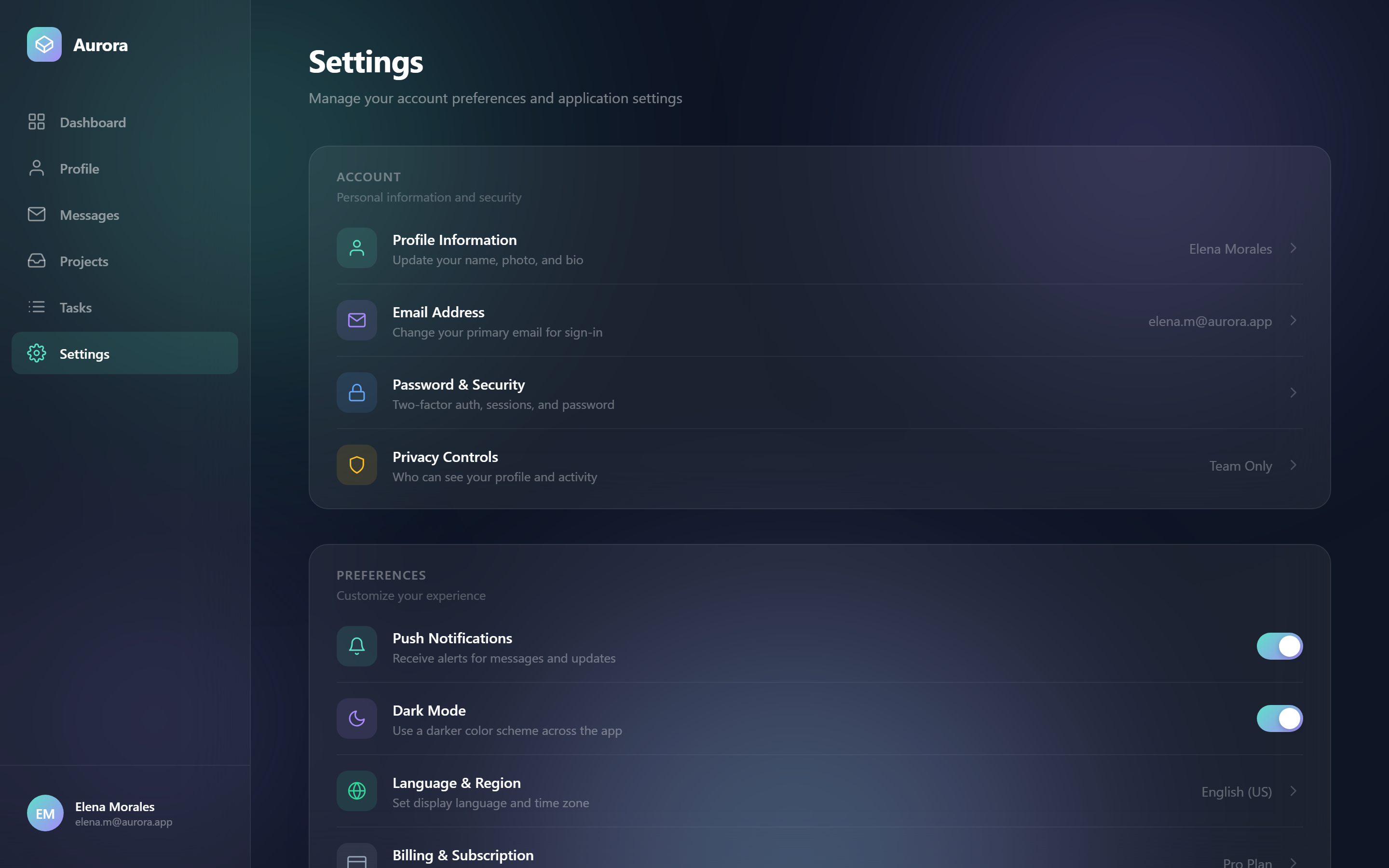 Aurora Gradient Settings
