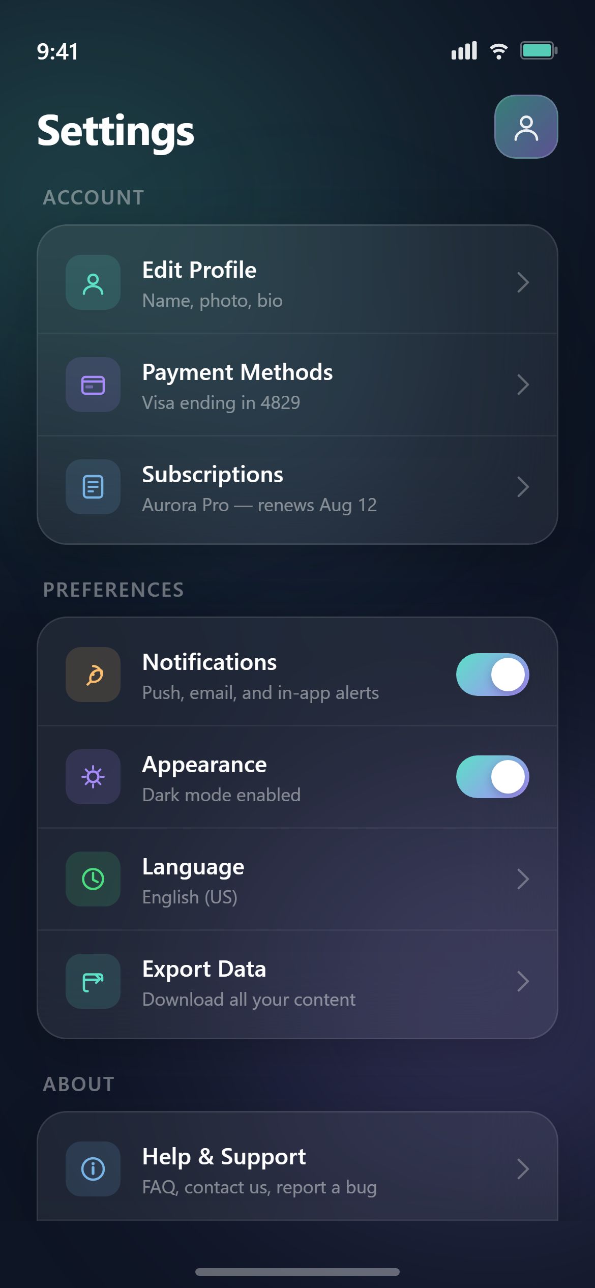 Aurora Gradient Settings