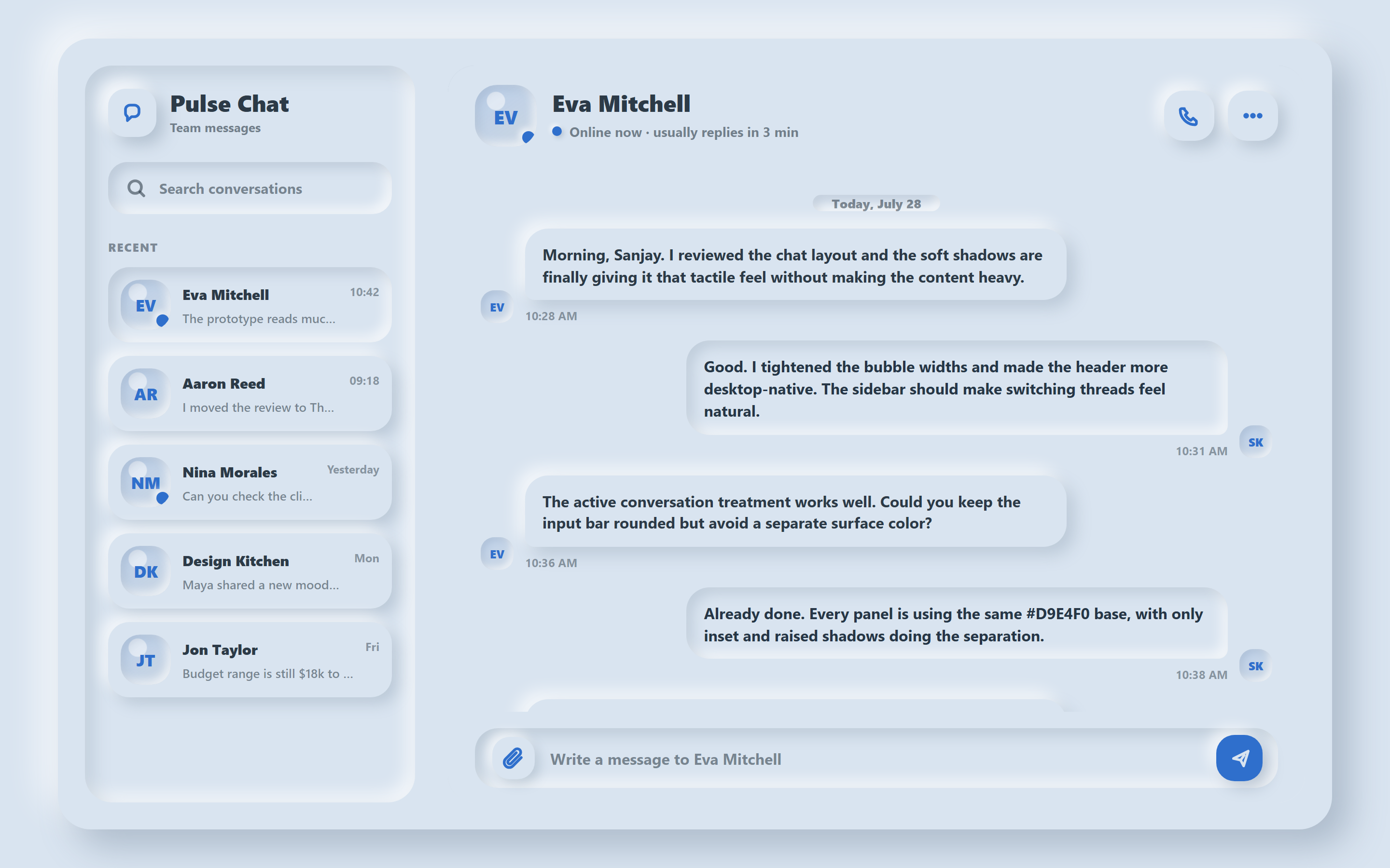 Neumorphism Chat Conversation
