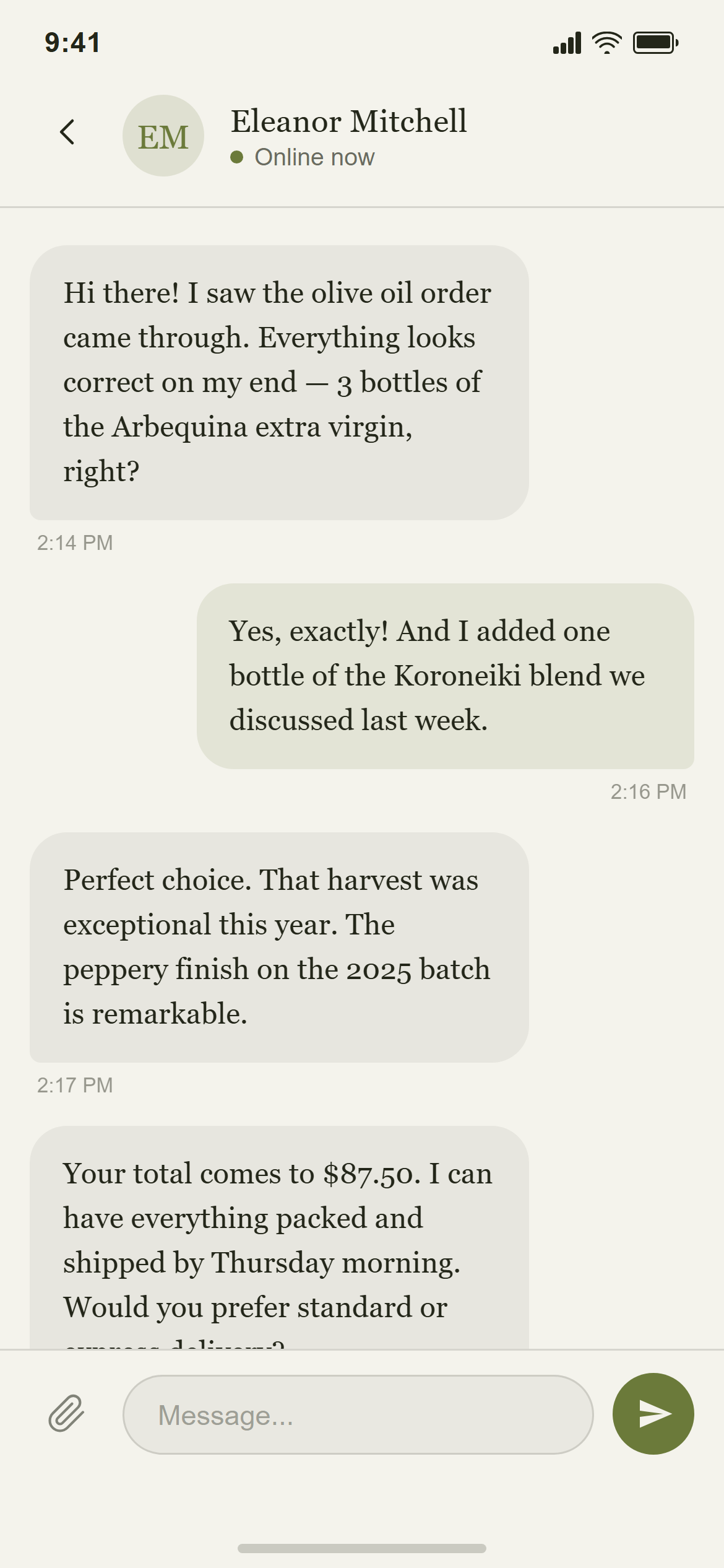 Warm Editorial Chat Conversation