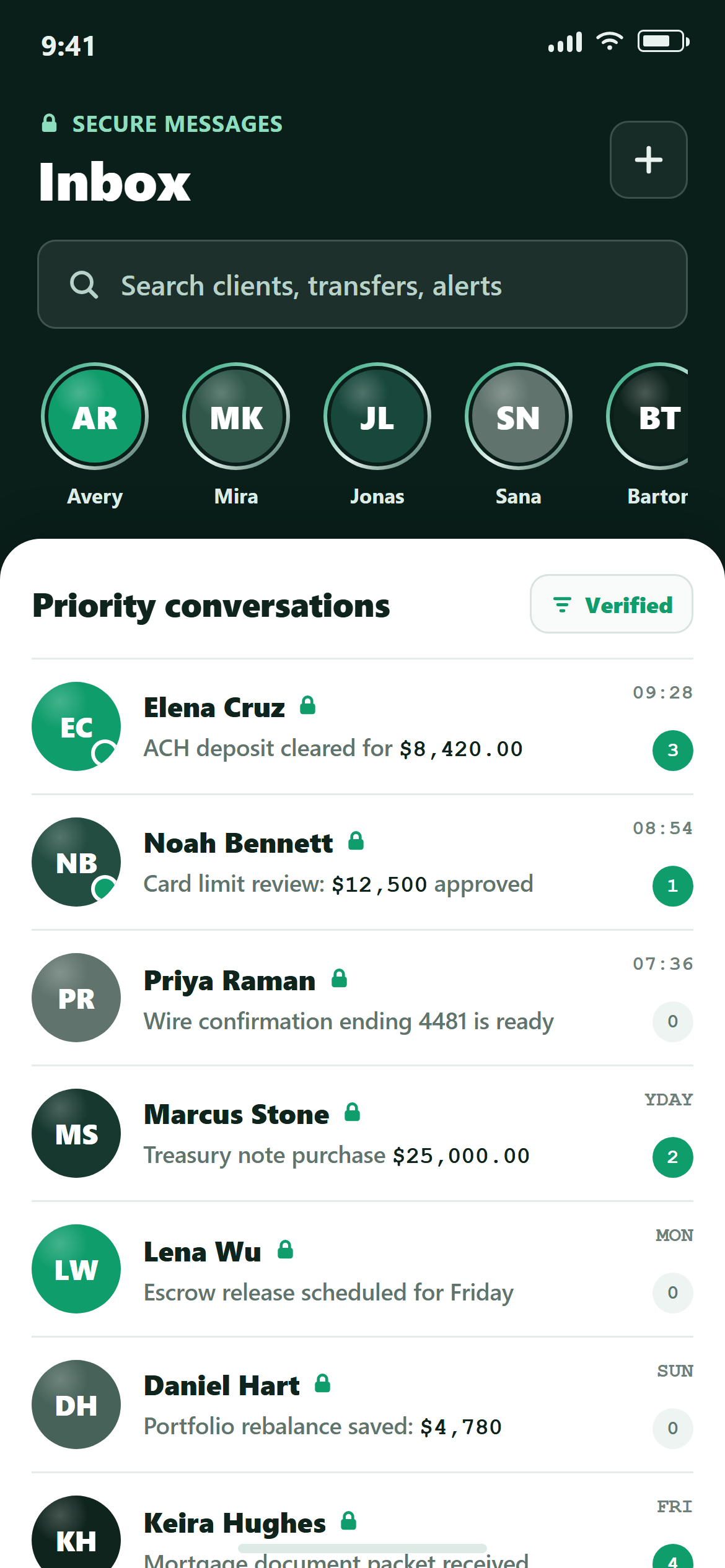 Fintech Trust Chat Inbox