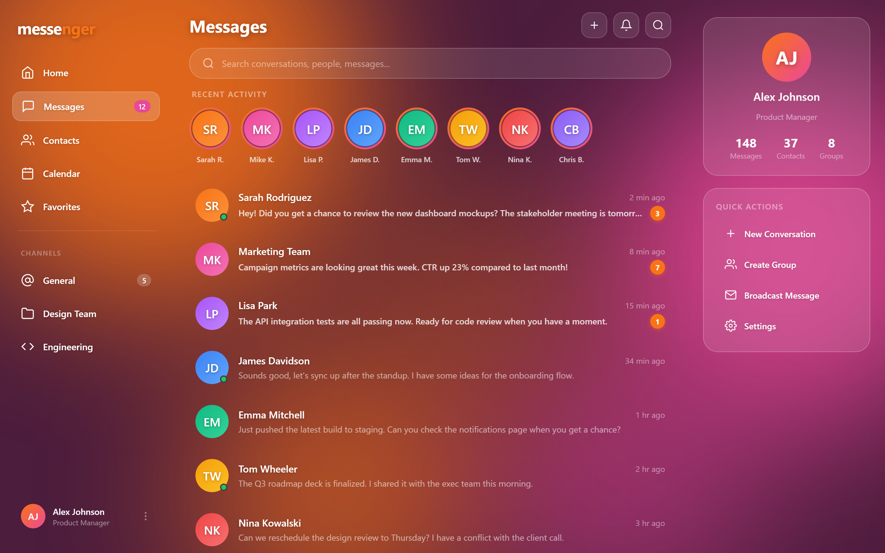 Glassmorphism Chat Inbox