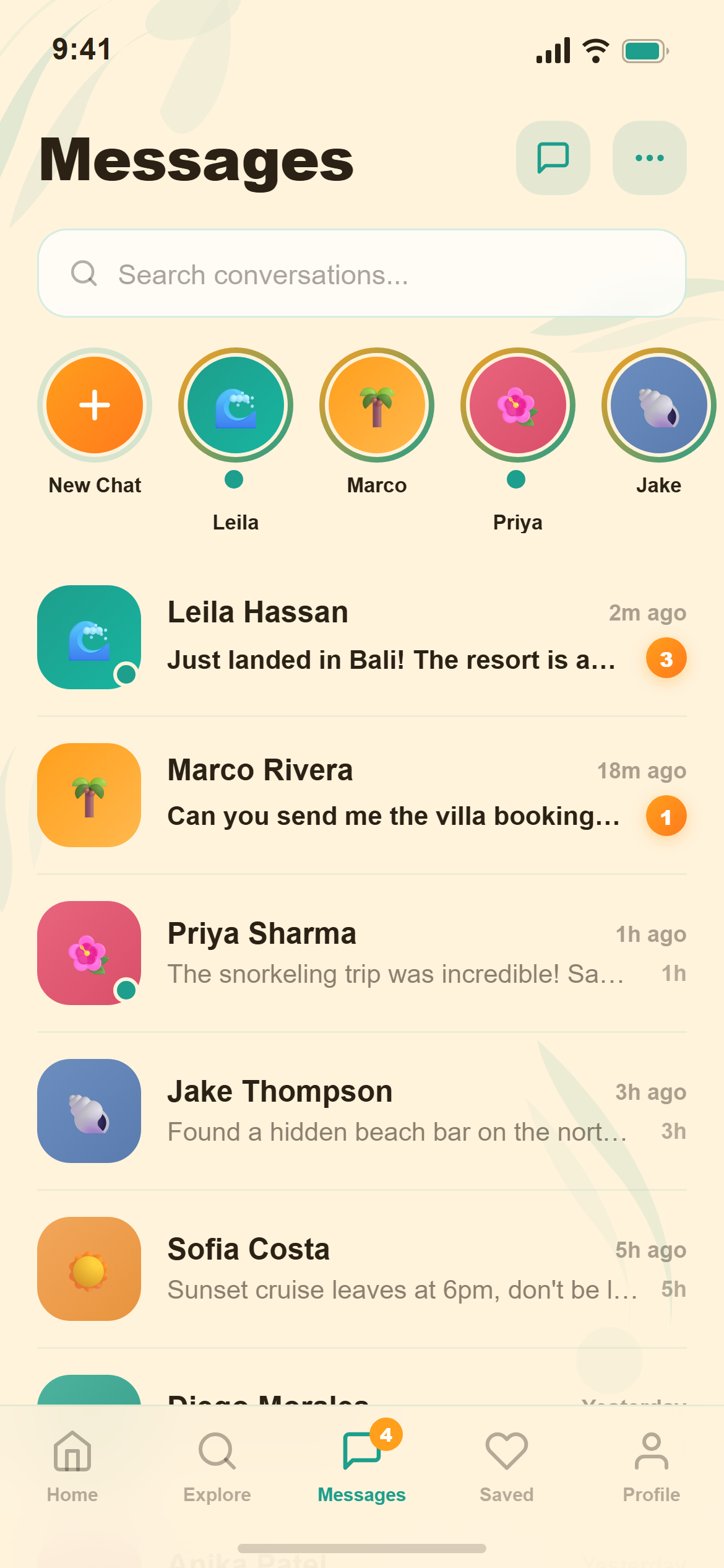 Tropical Vibrant Chat Inbox