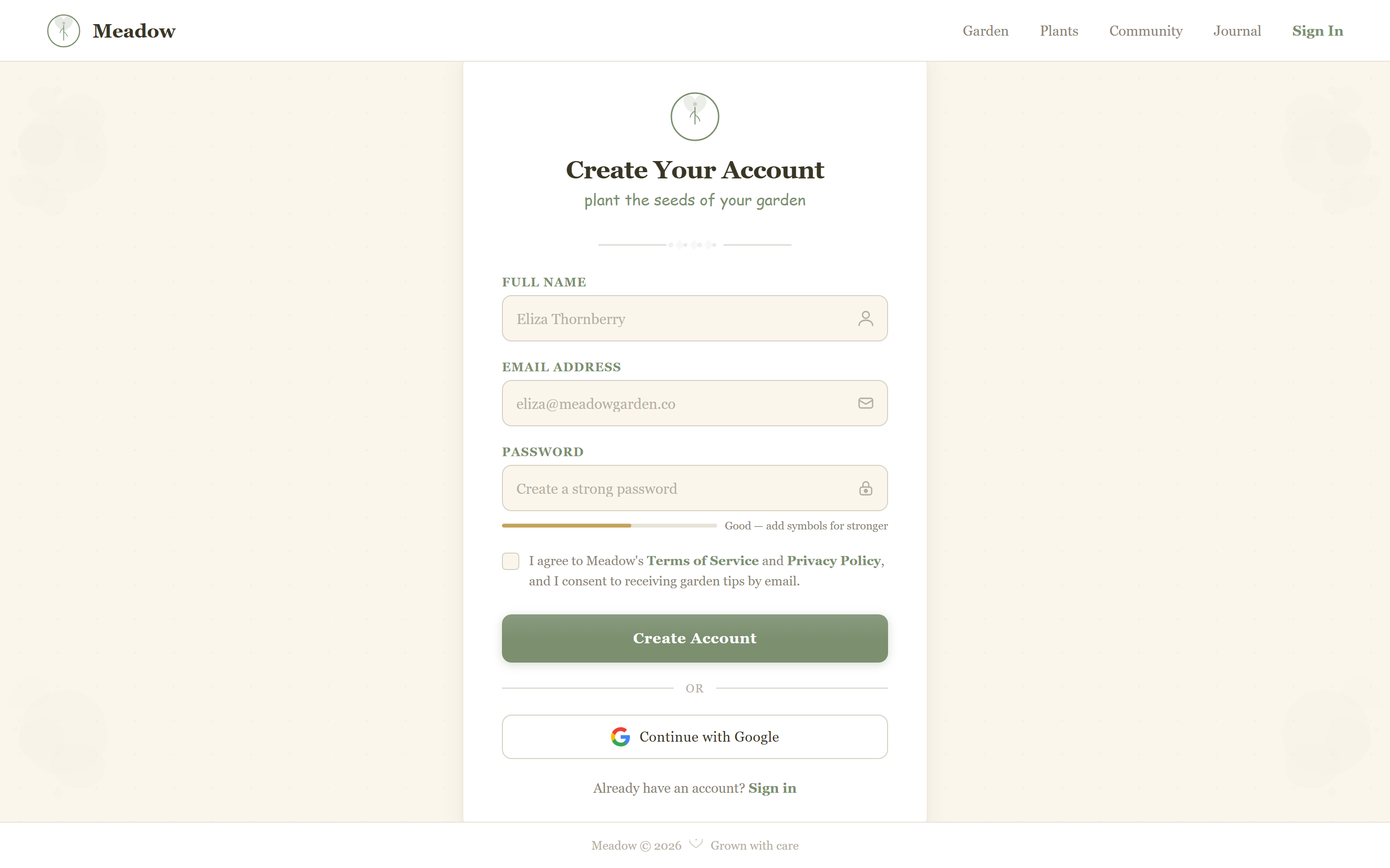 Cottagecore Sign Up