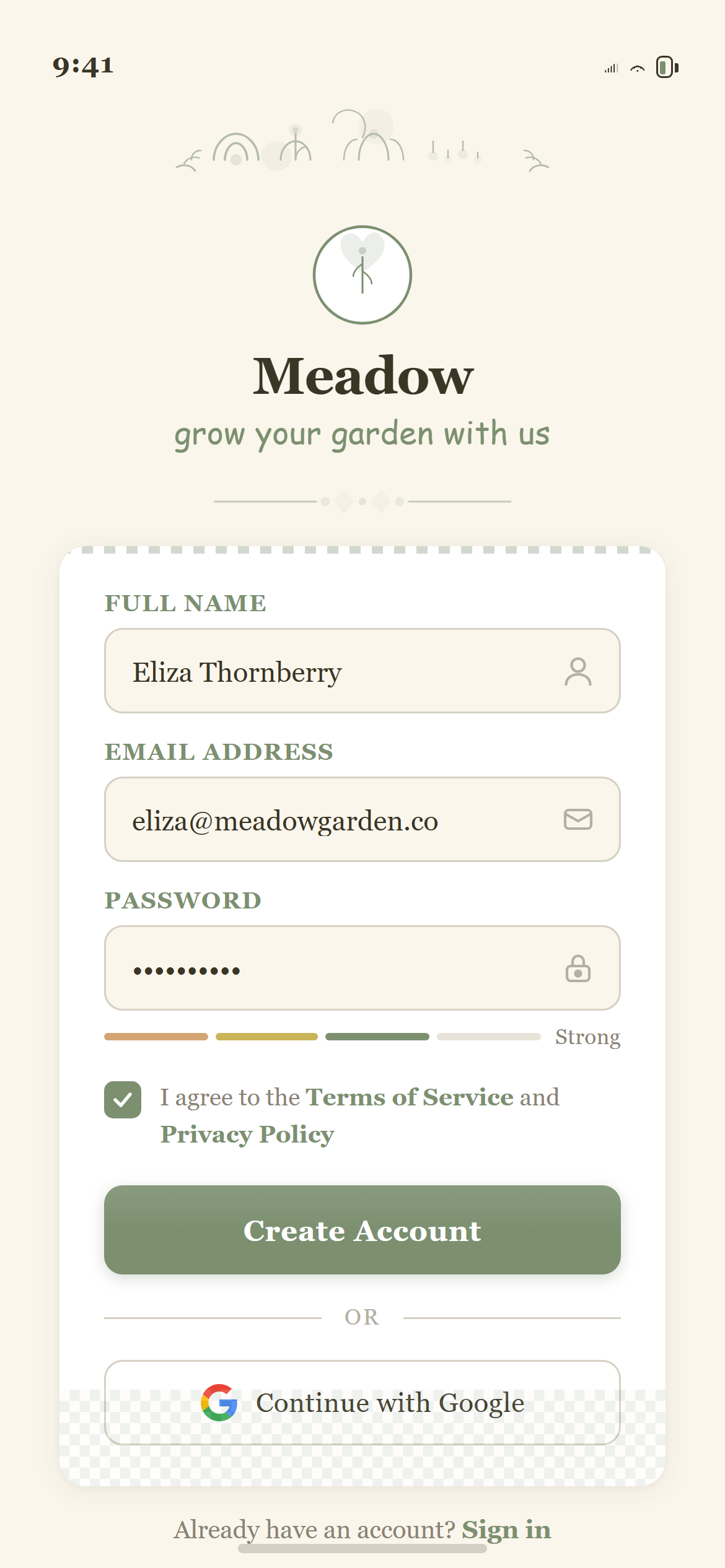 Cottagecore Sign Up