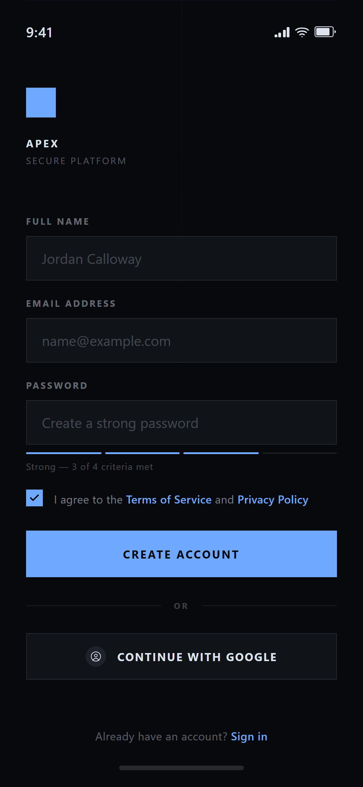 Cyber Noir Sign Up