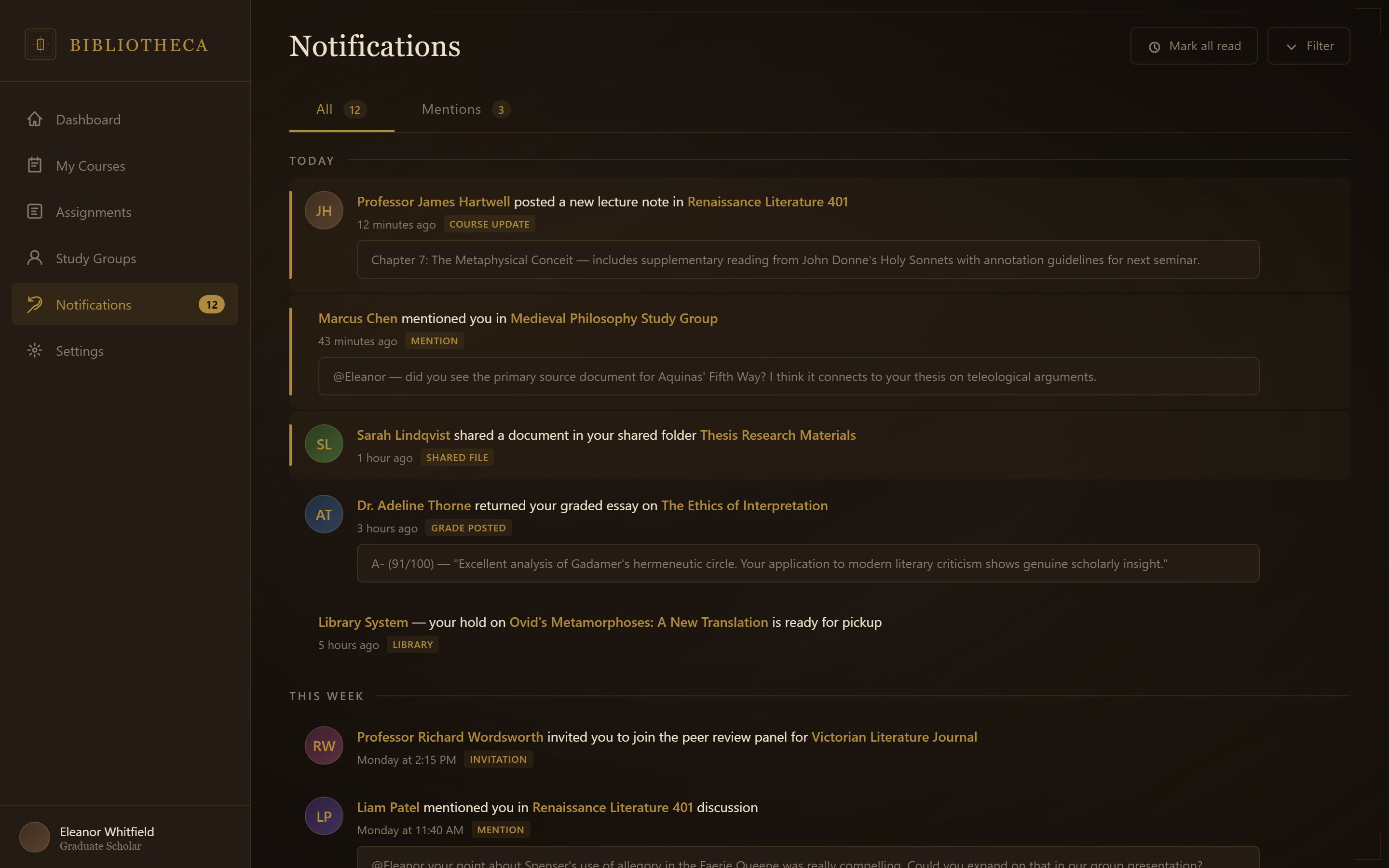 Dark Academia Notifications