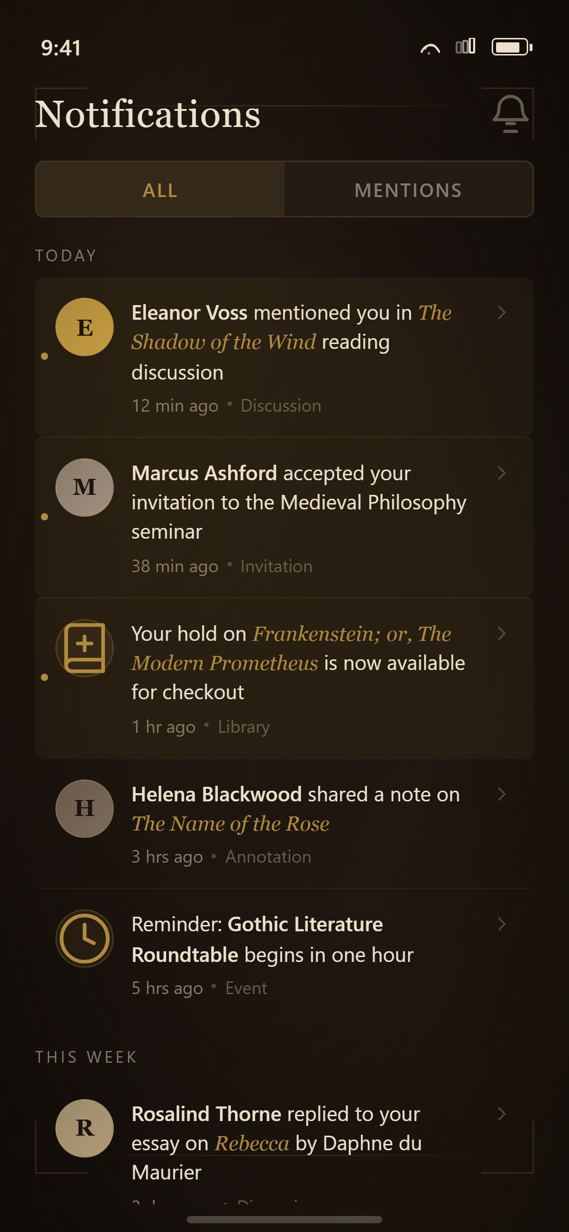 Dark Academia Notifications