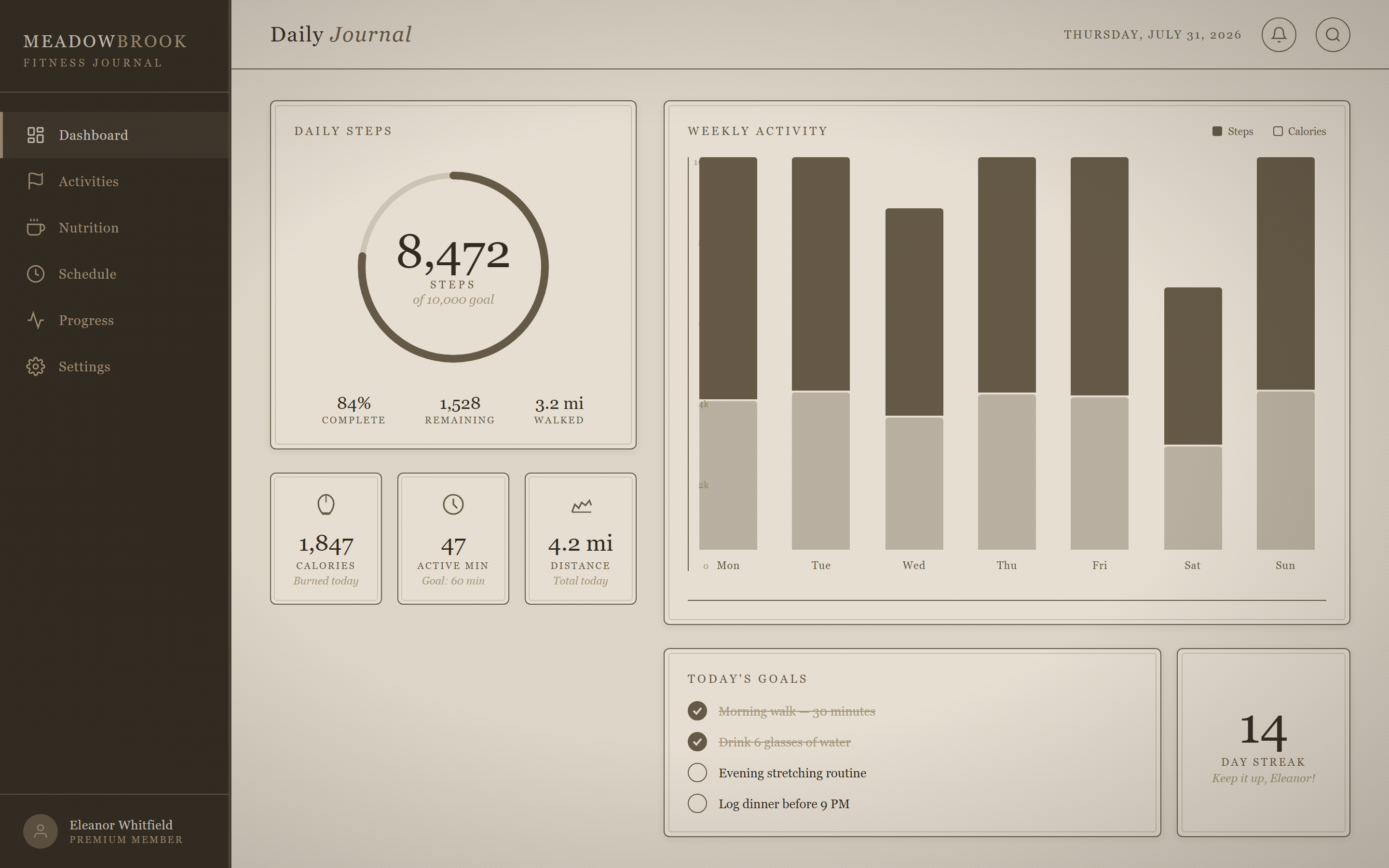 Vintage Sepia Fitness Stats