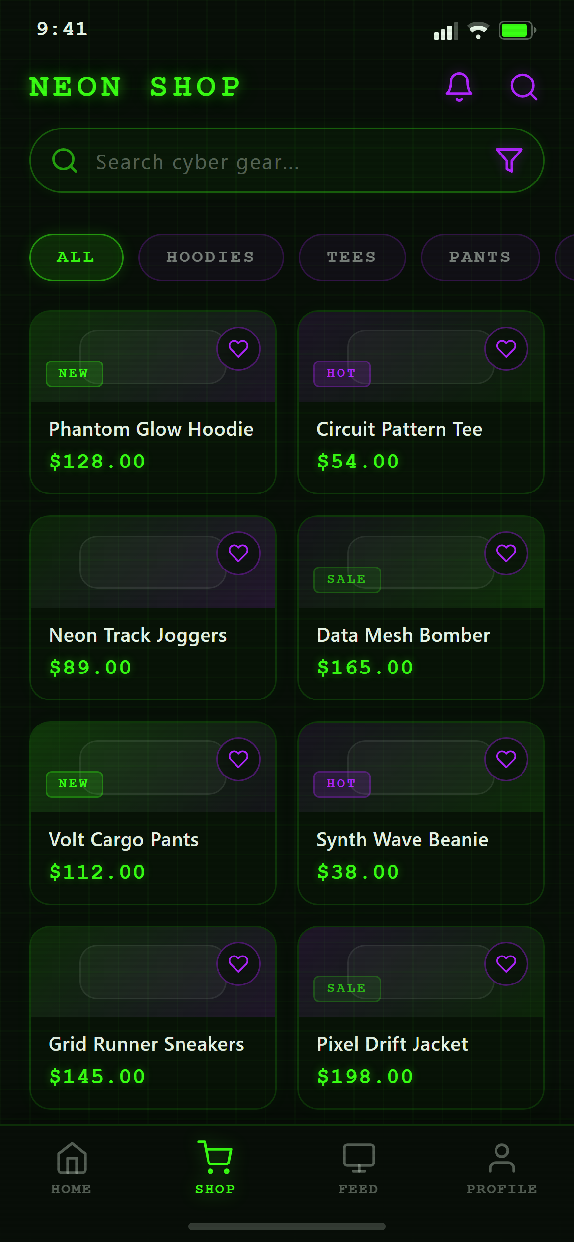 Neon Cyber Product Grid