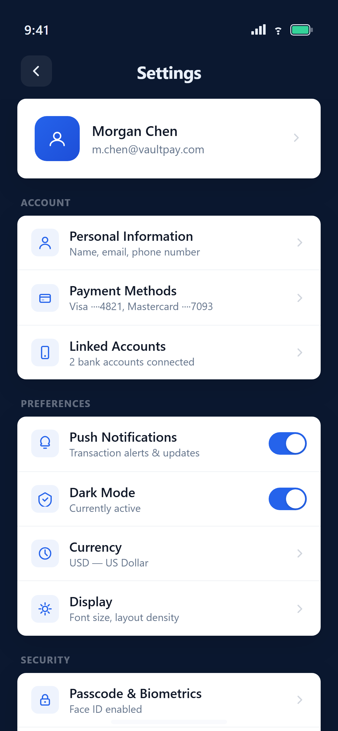 Fintech Trust Settings