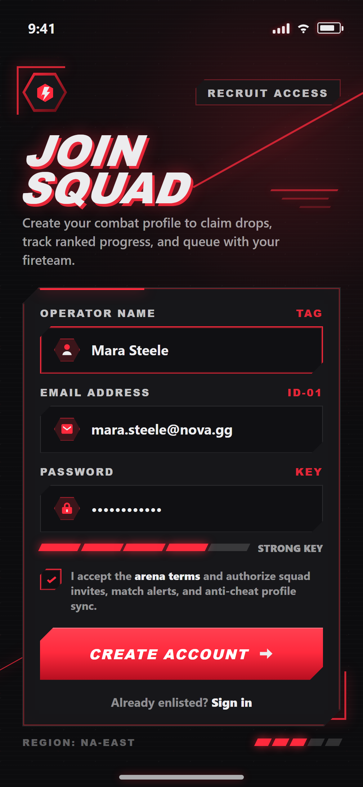 Gaming HUD Sign Up