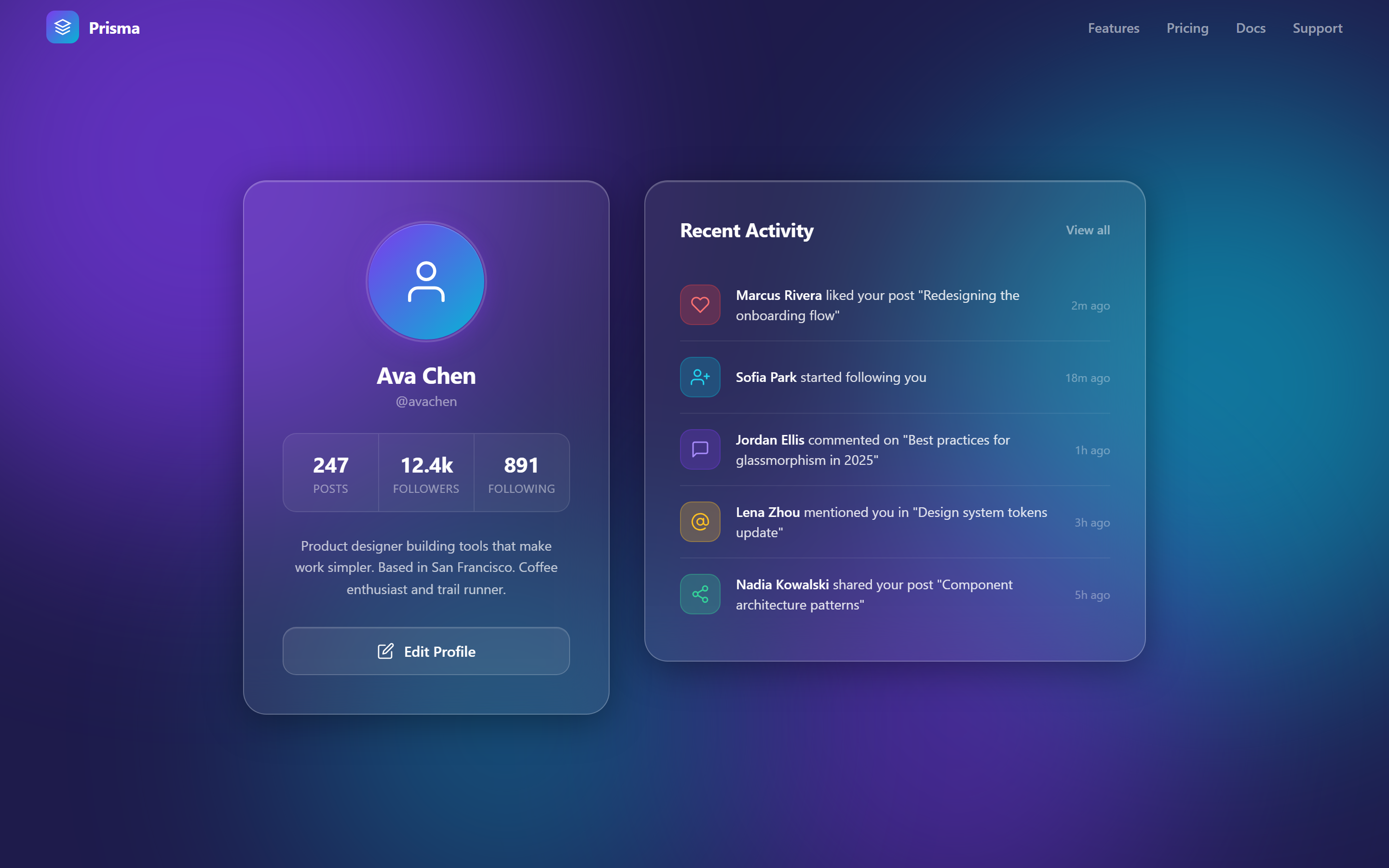 Glassmorphism Profile