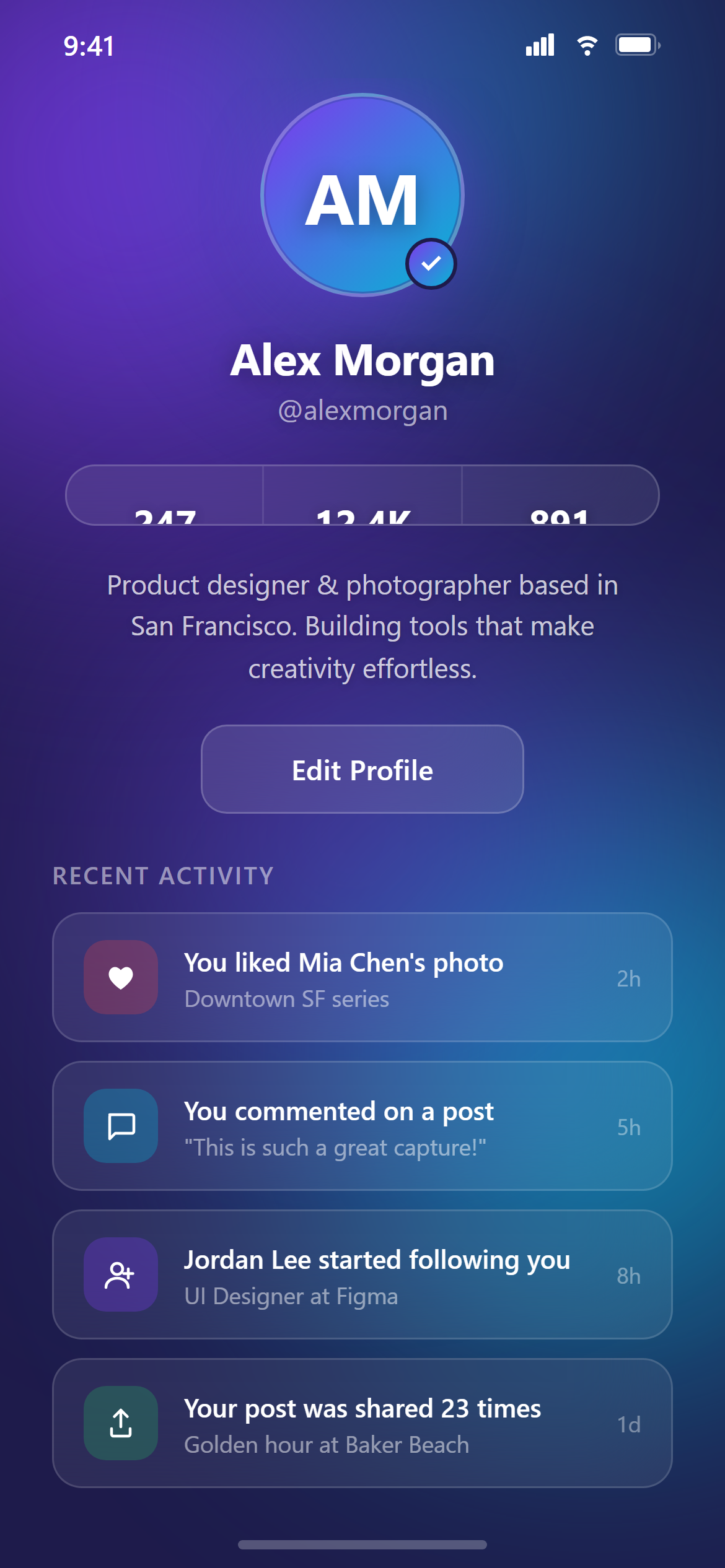 Glassmorphism Profile