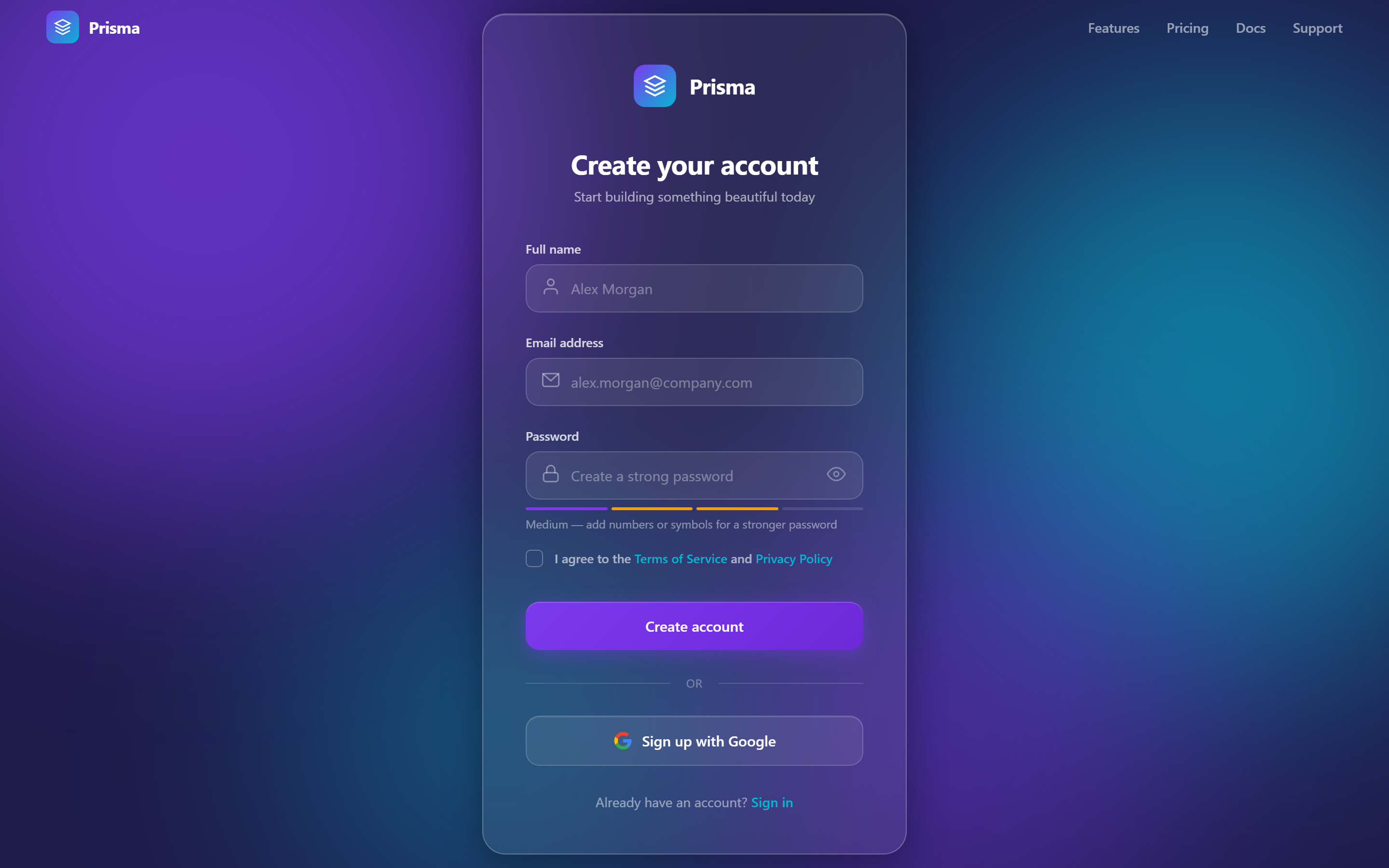 Glassmorphism Sign Up