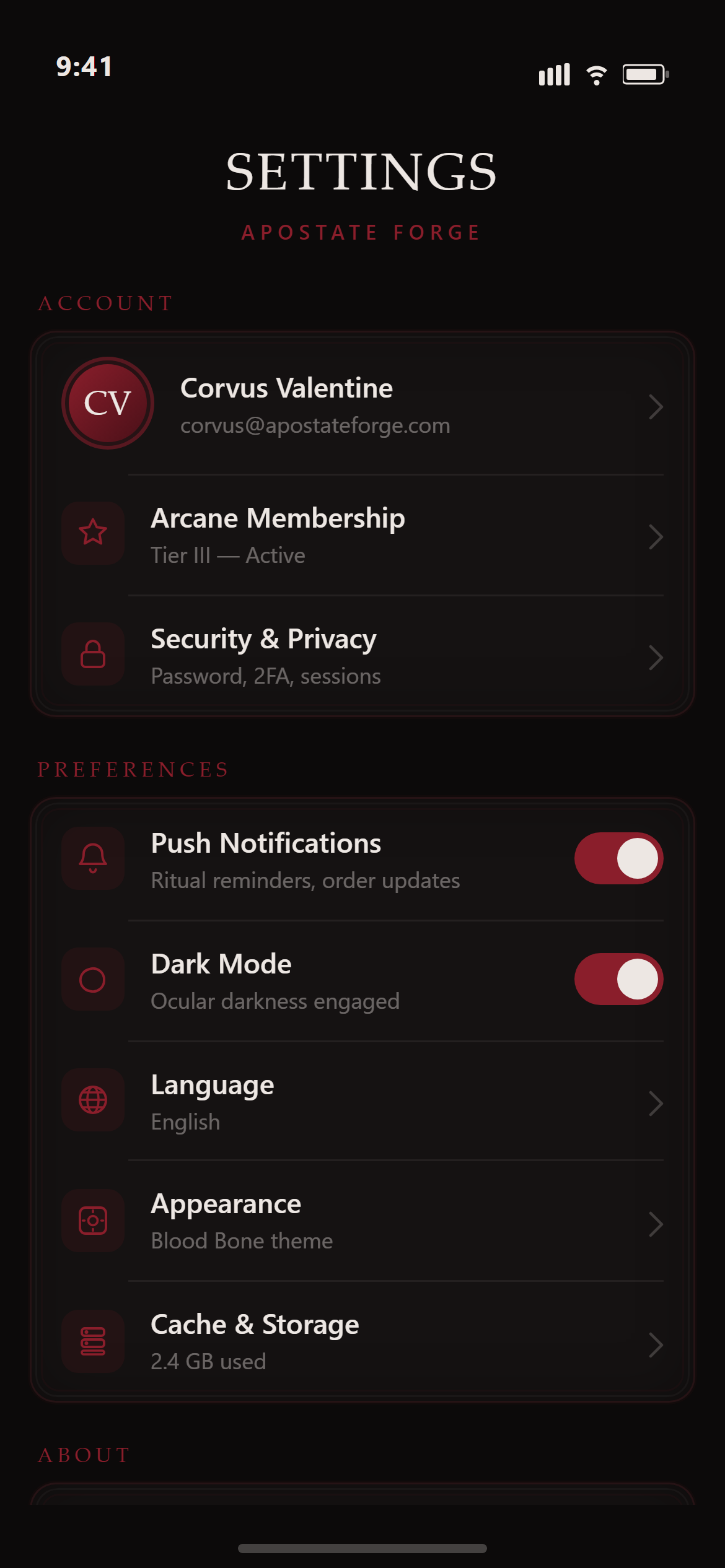 Gothic Dark Settings