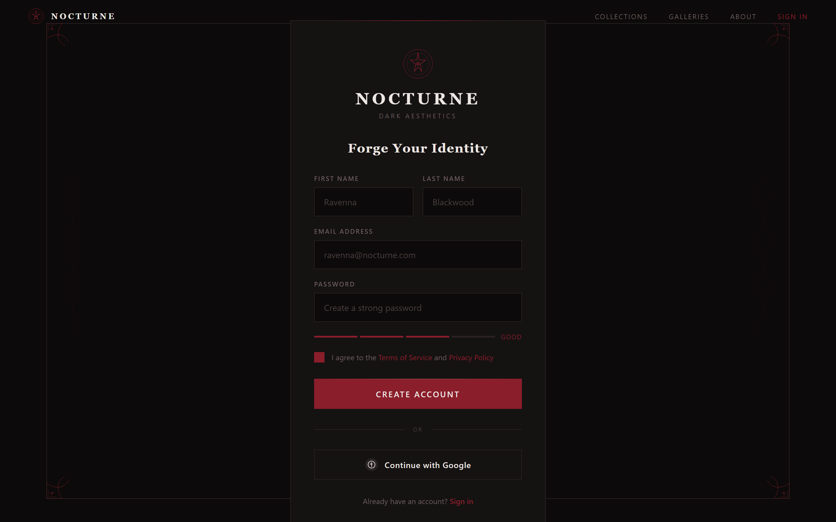 Gothic Dark Sign Up