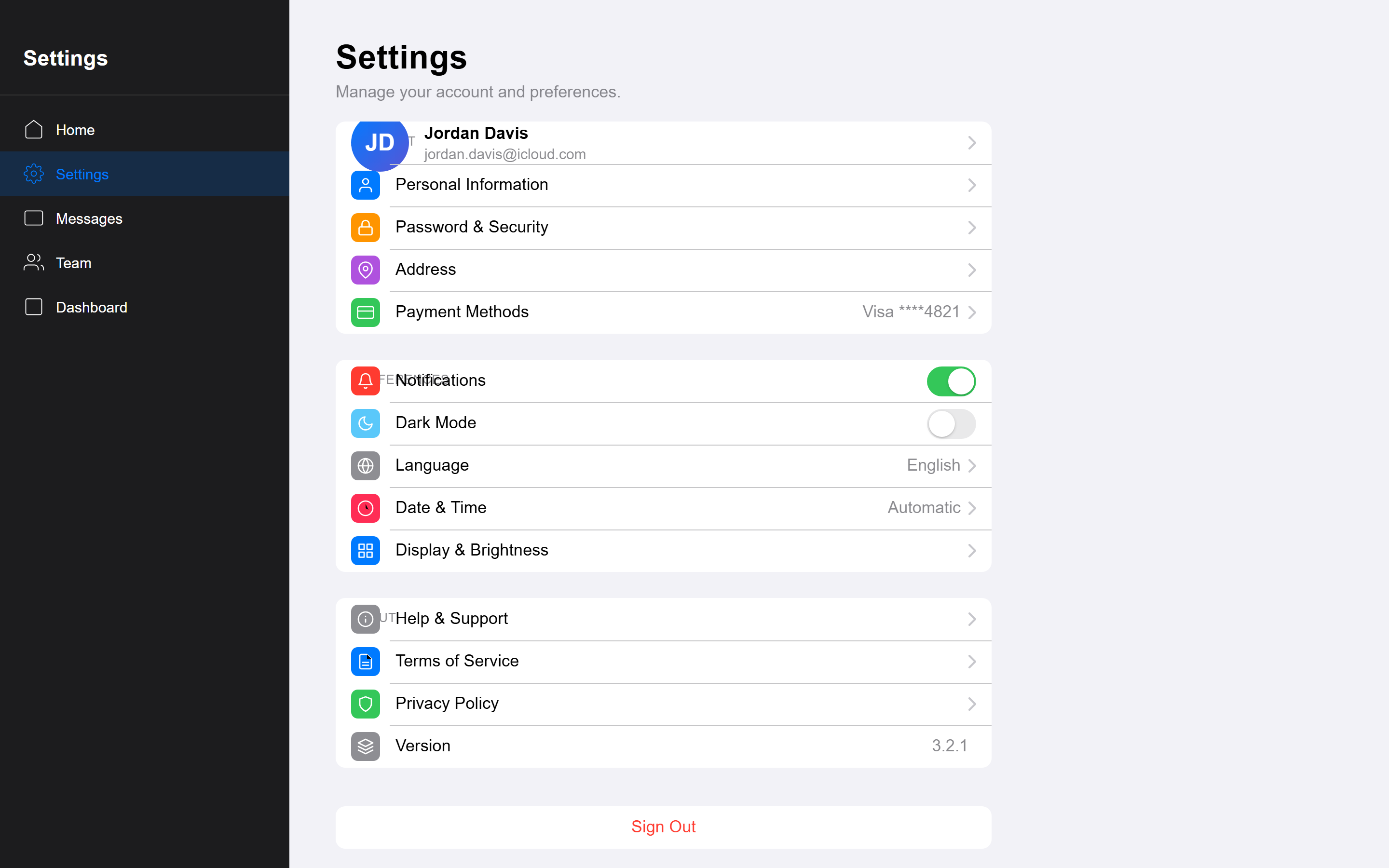 iOS Native Settings