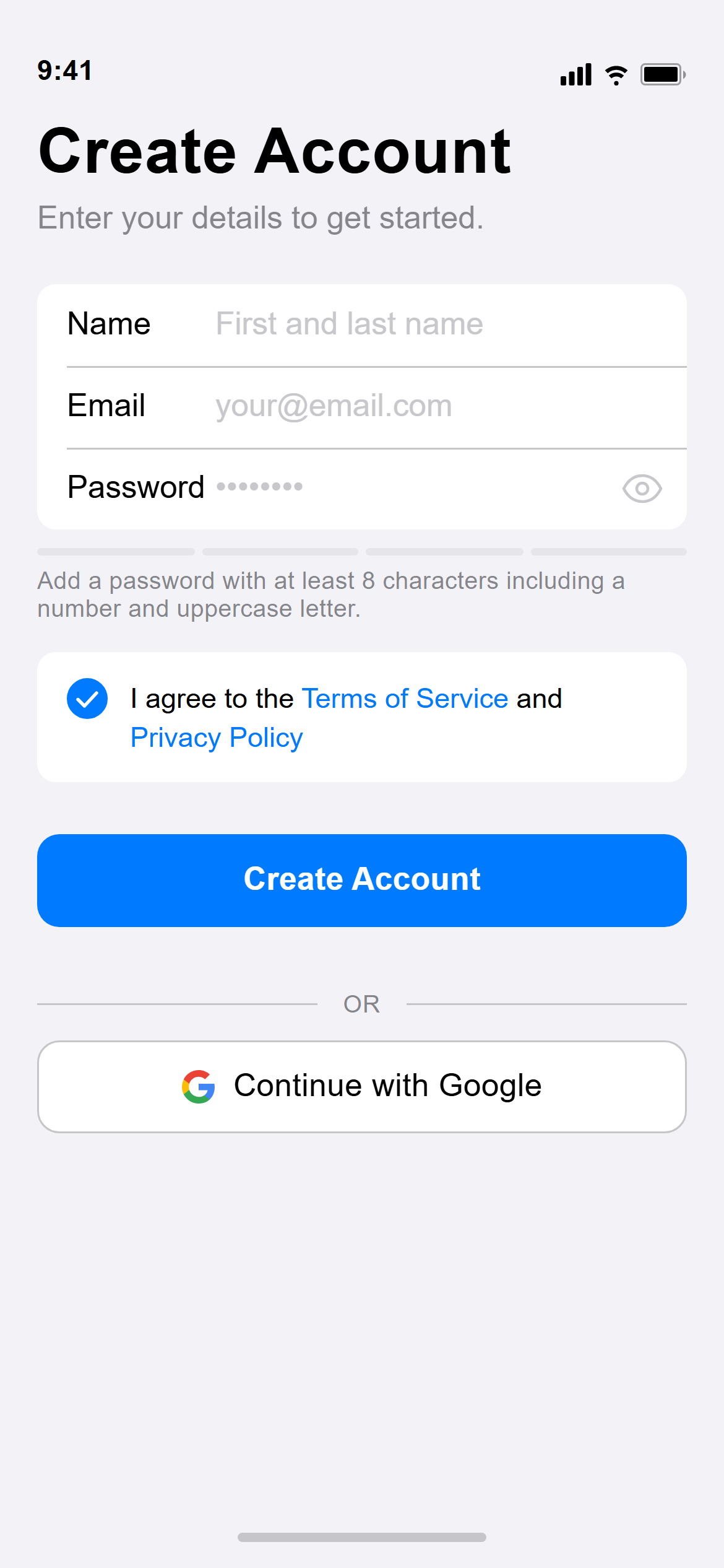 iOS Native Sign Up