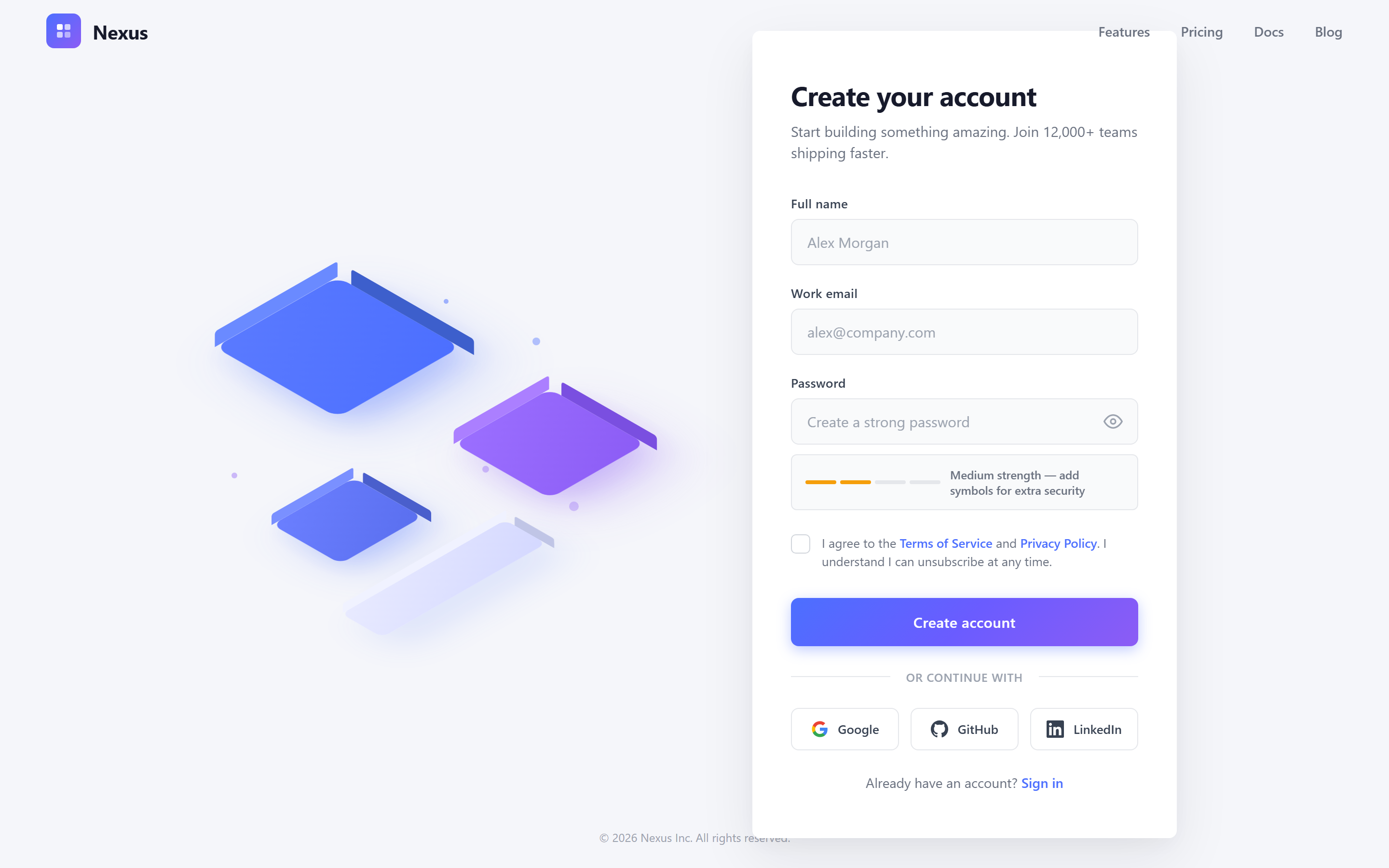 Isometric Sign Up