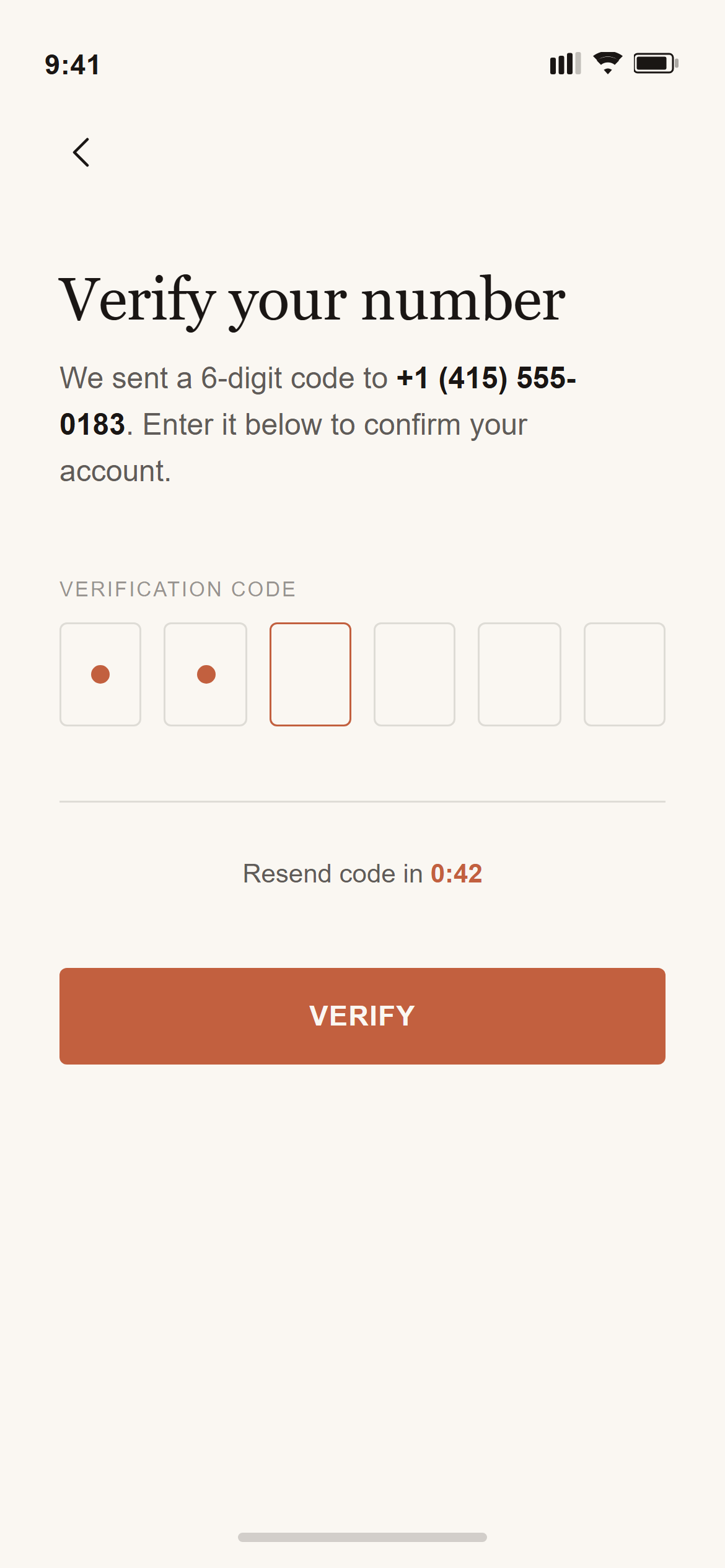 Warm Editorial OTP Verification