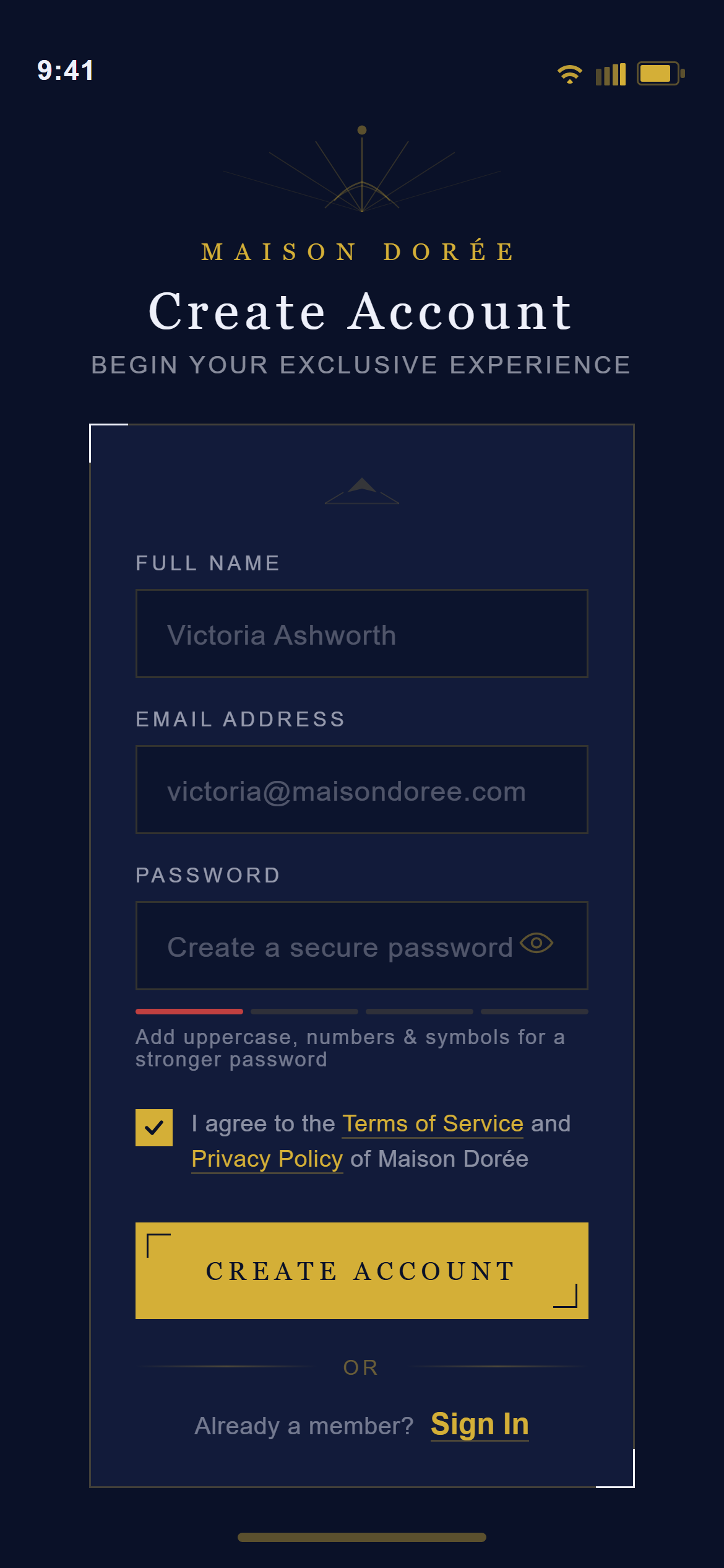 Art Deco Create Account