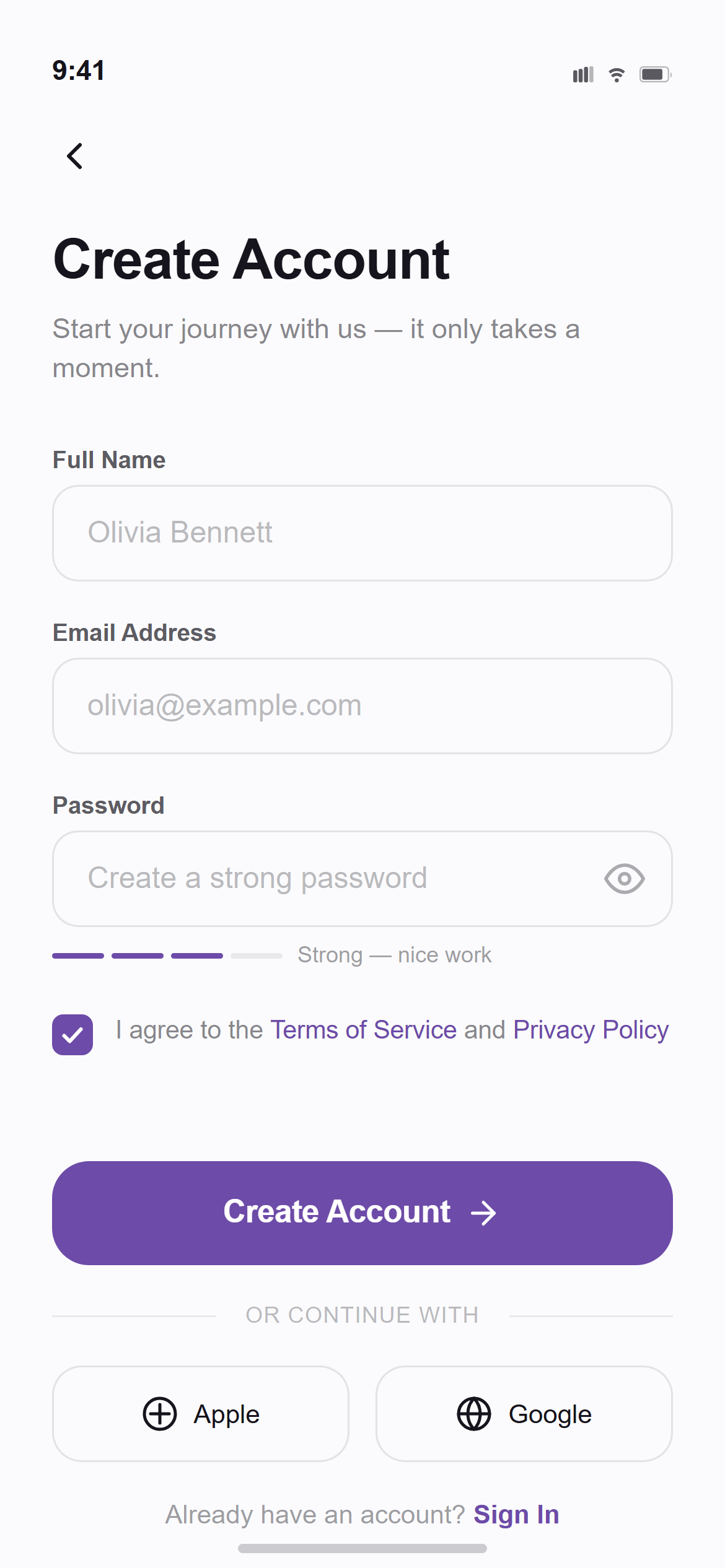 Modern Minimalist Create Account