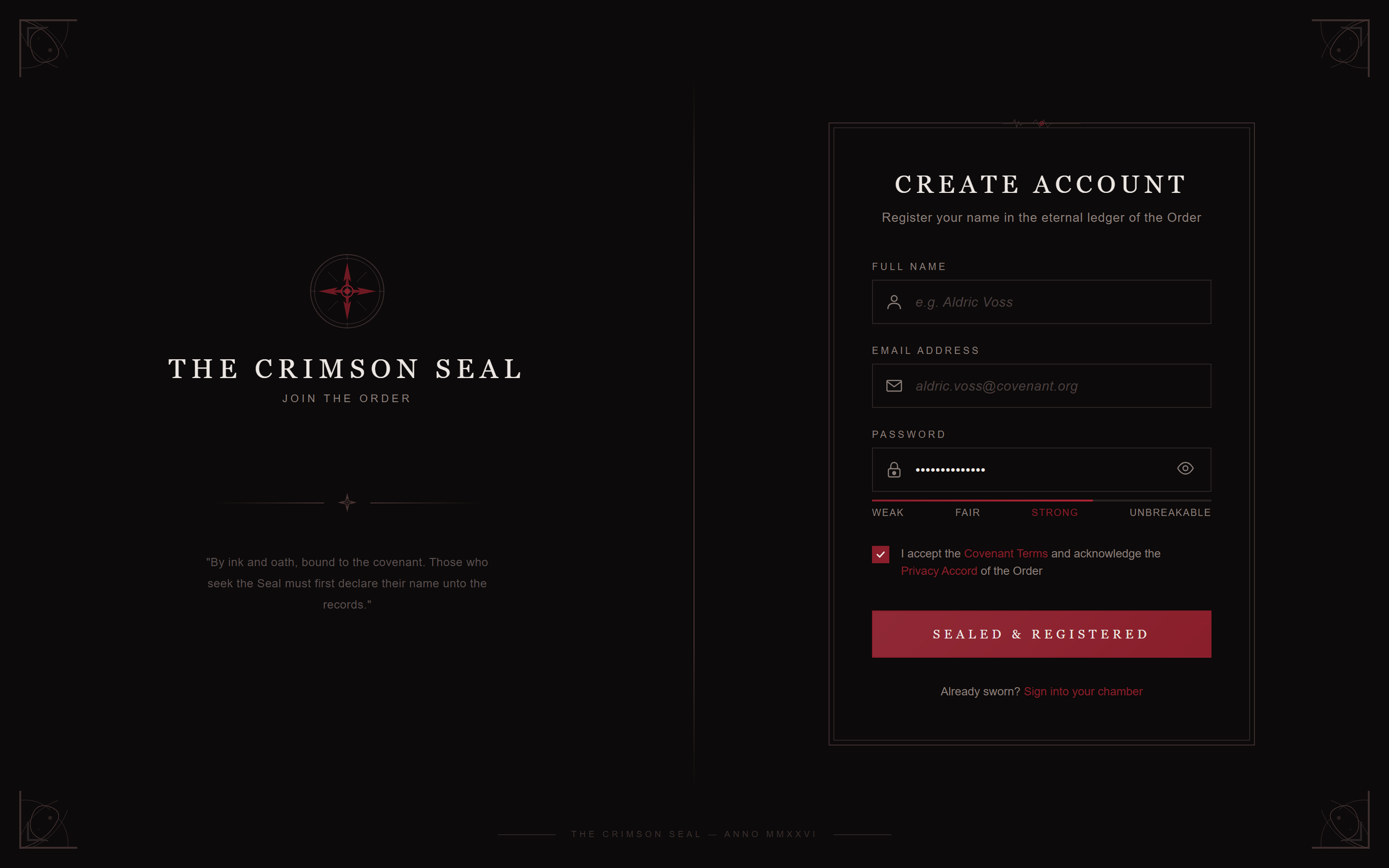 Gothic Dark Create Account