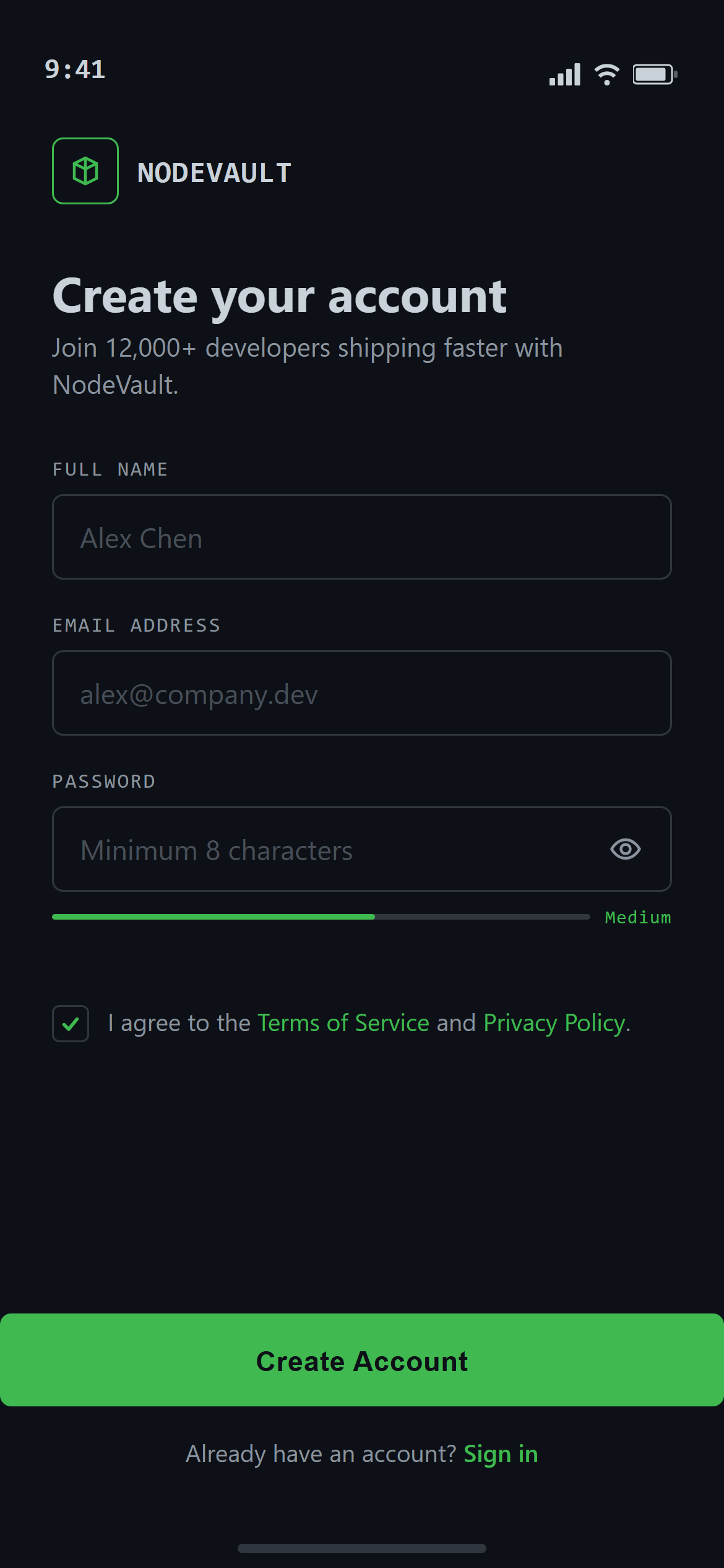 Technical Mono Create Account