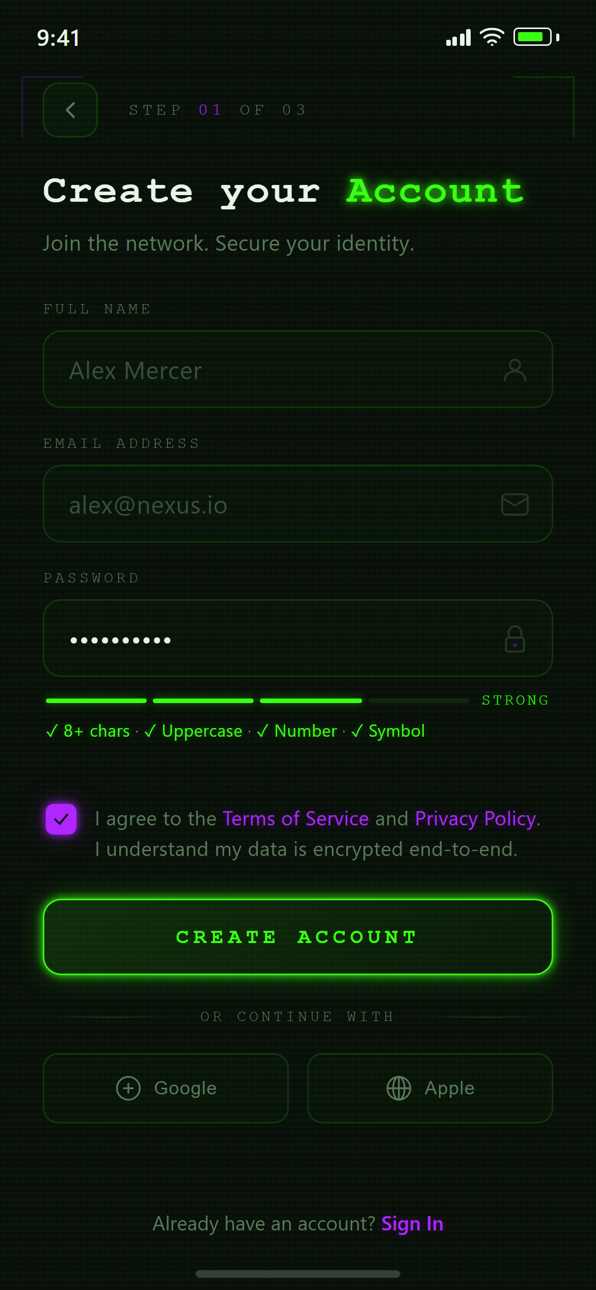 Neon Cyber Create Account