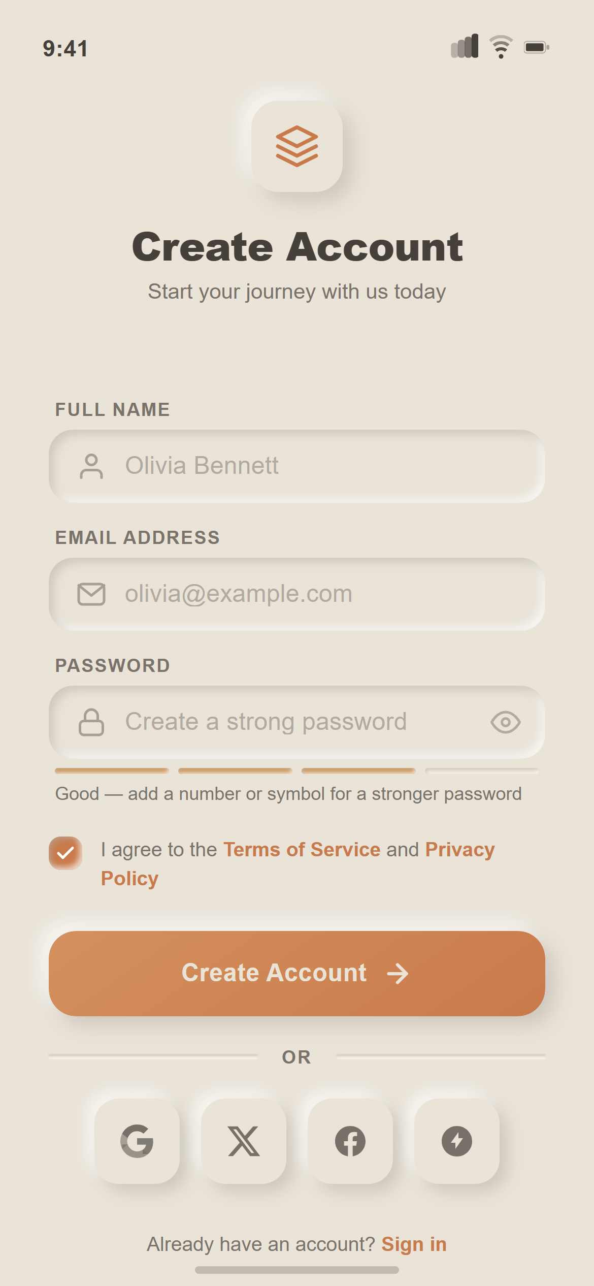 Neumorphism Create Account