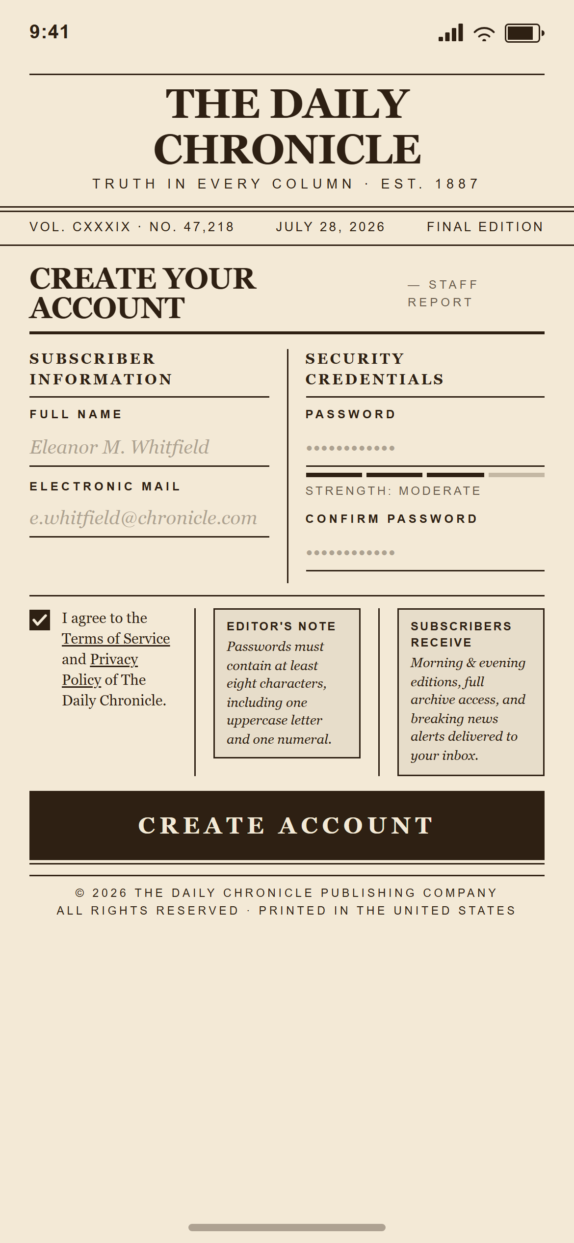 Print Newspaper Create Account