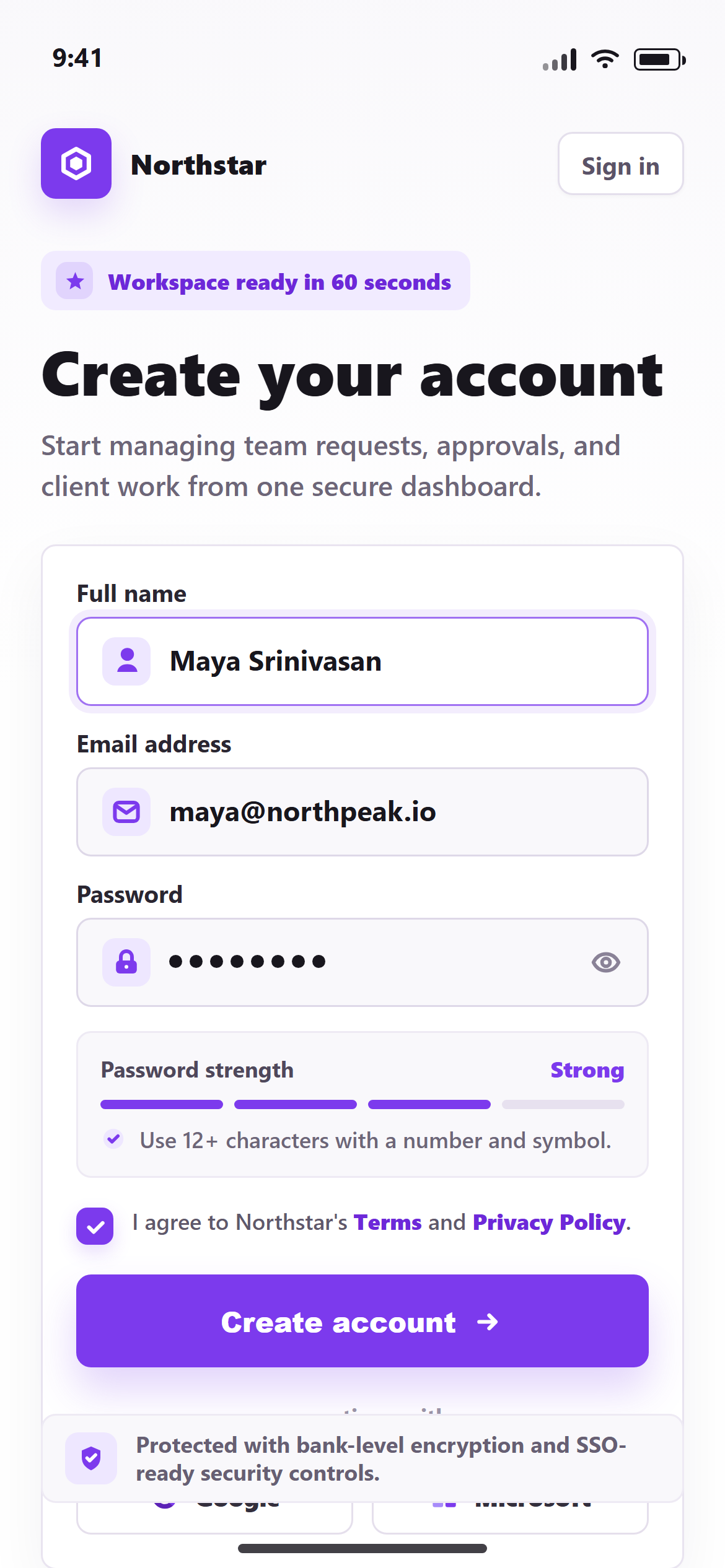 SaaS Clean Create Account