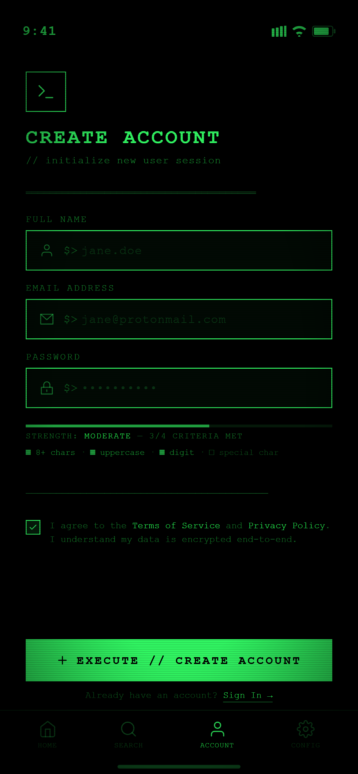 Terminal Hacker Create Account