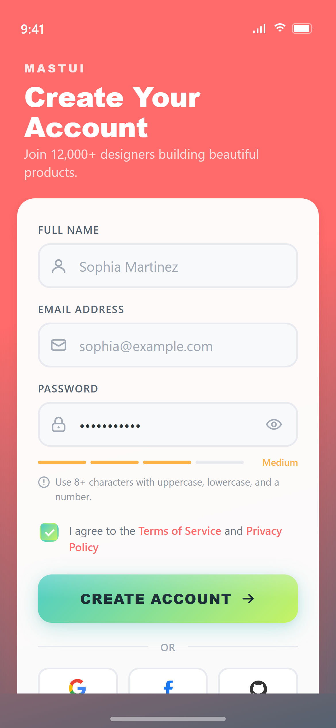 Vibrant Gradient Create Account