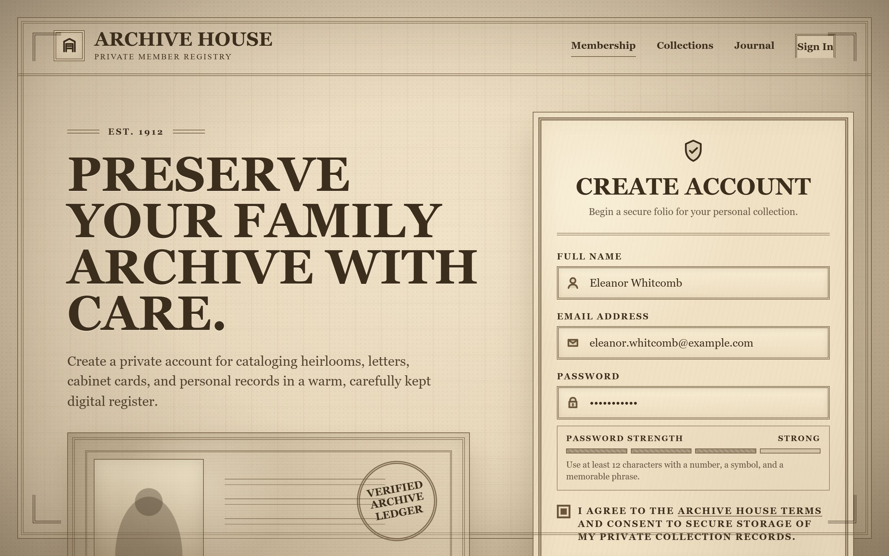 Vintage Sepia Create Account
