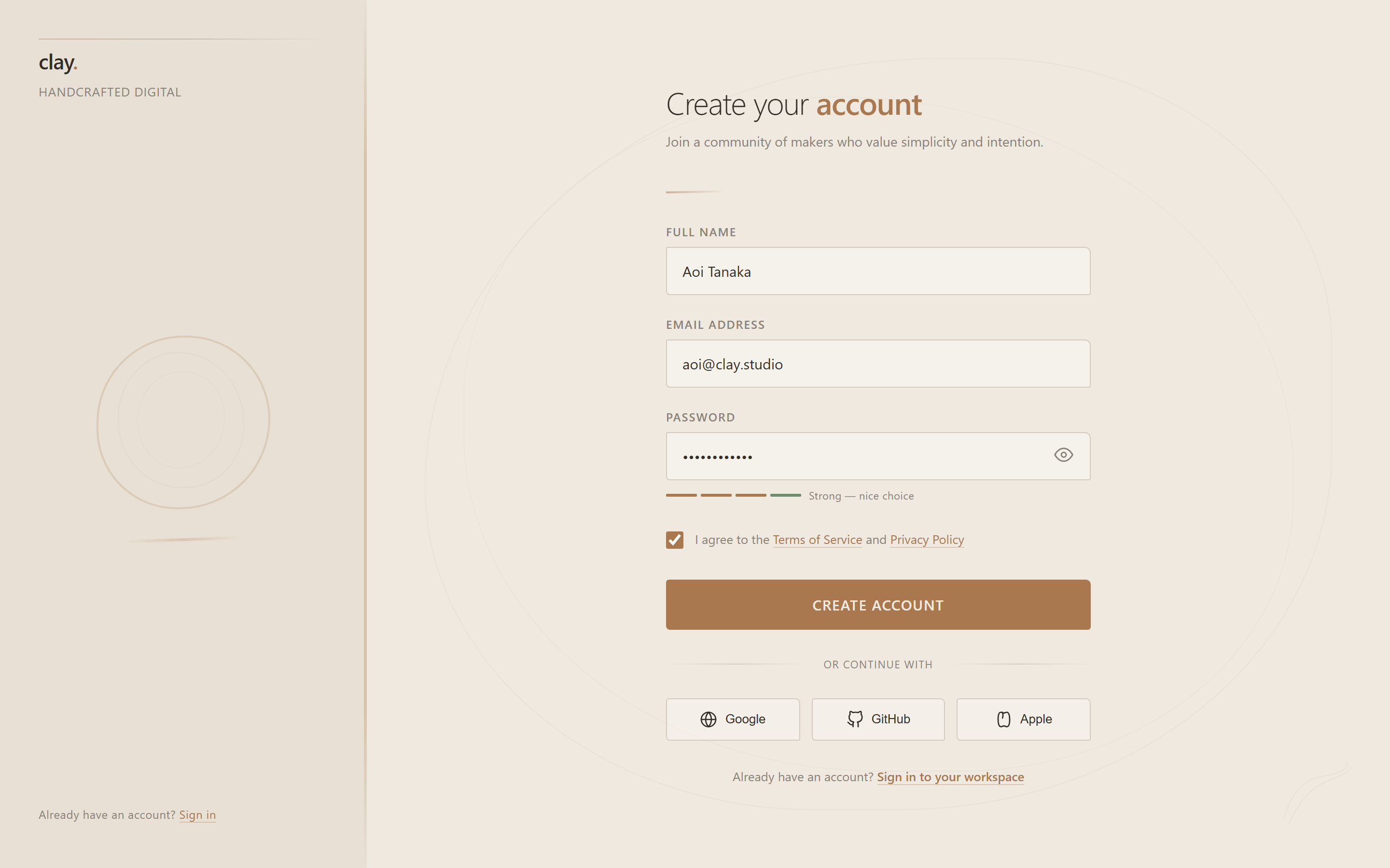 Wabi-Sabi Create Account