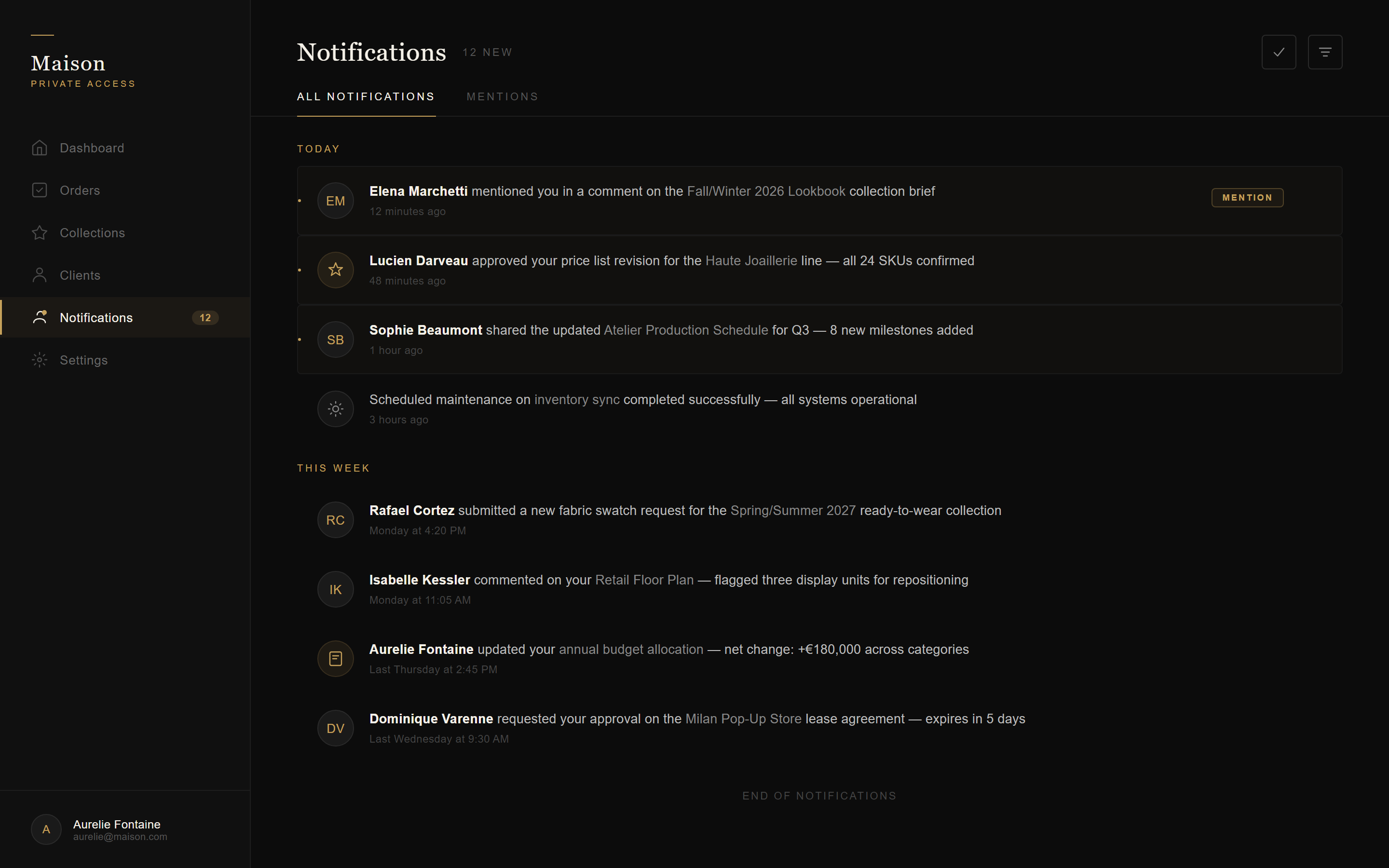 Luxury Dark Notifications
