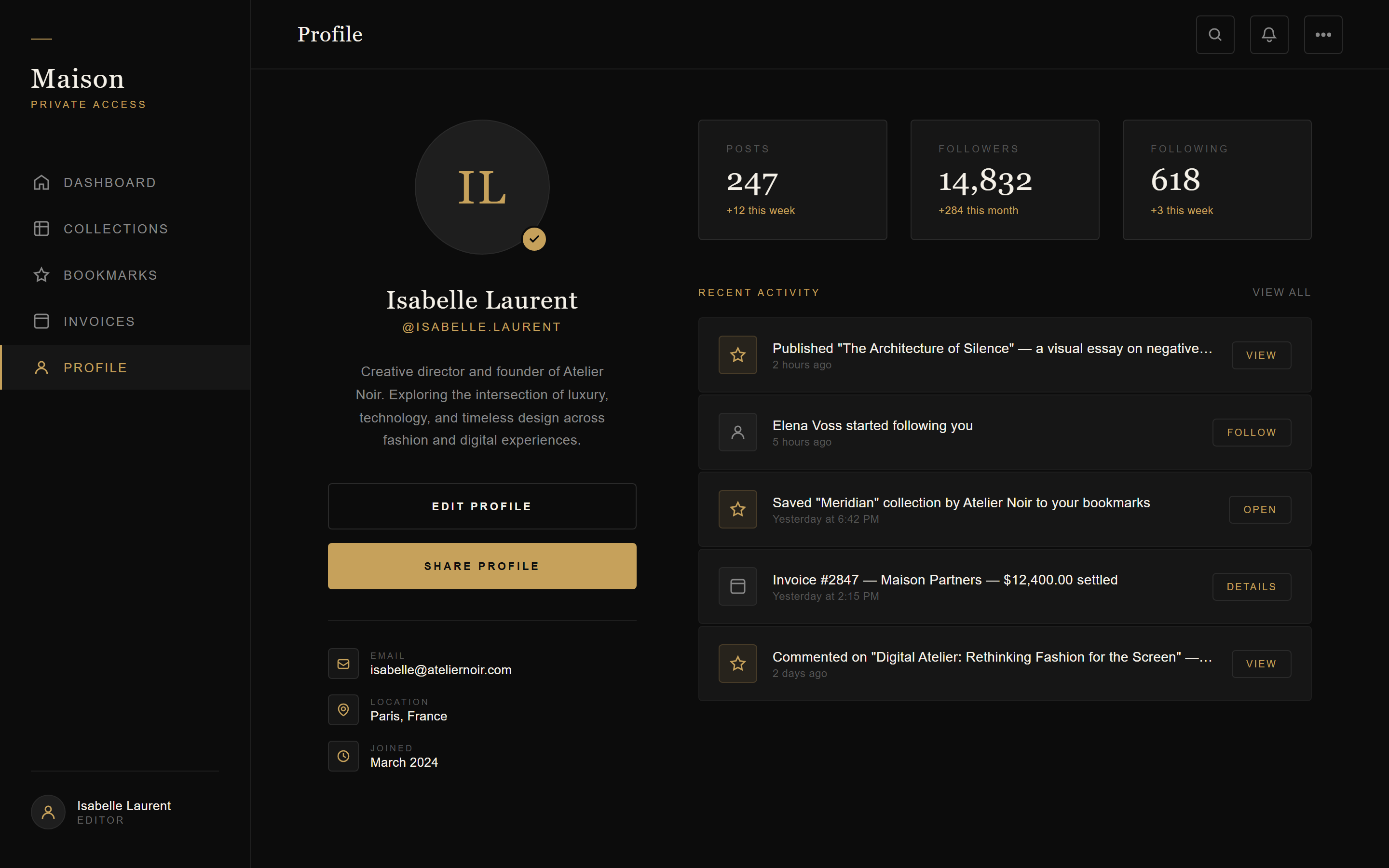Luxury Dark Profile