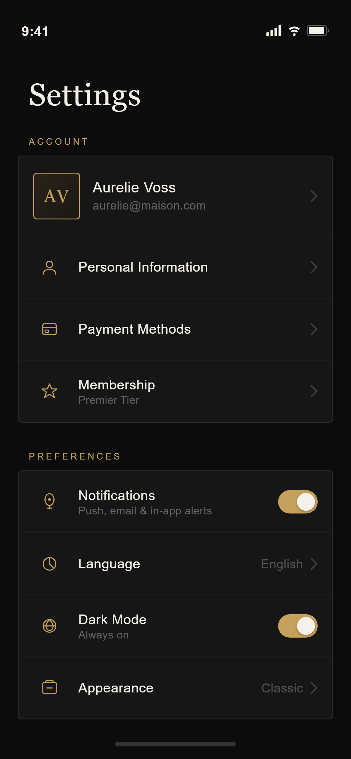 Luxury Dark Settings