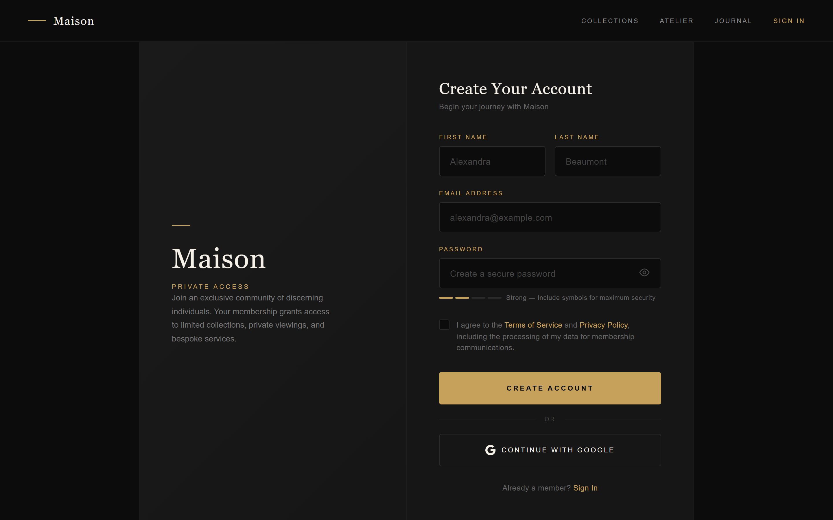 Luxury Dark Sign Up