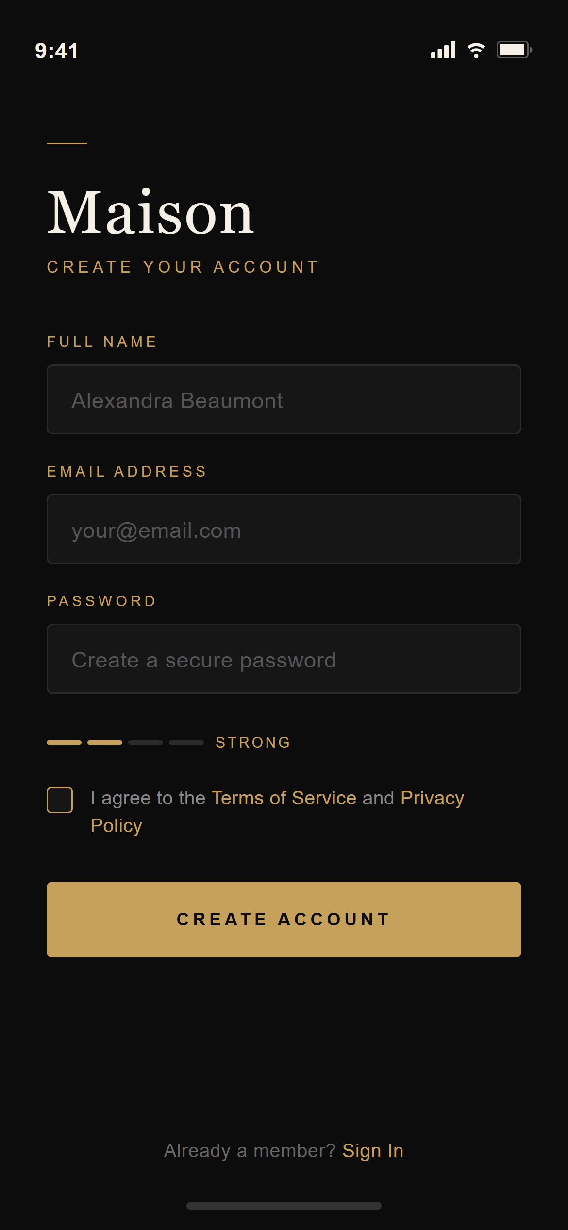 Luxury Dark Sign Up