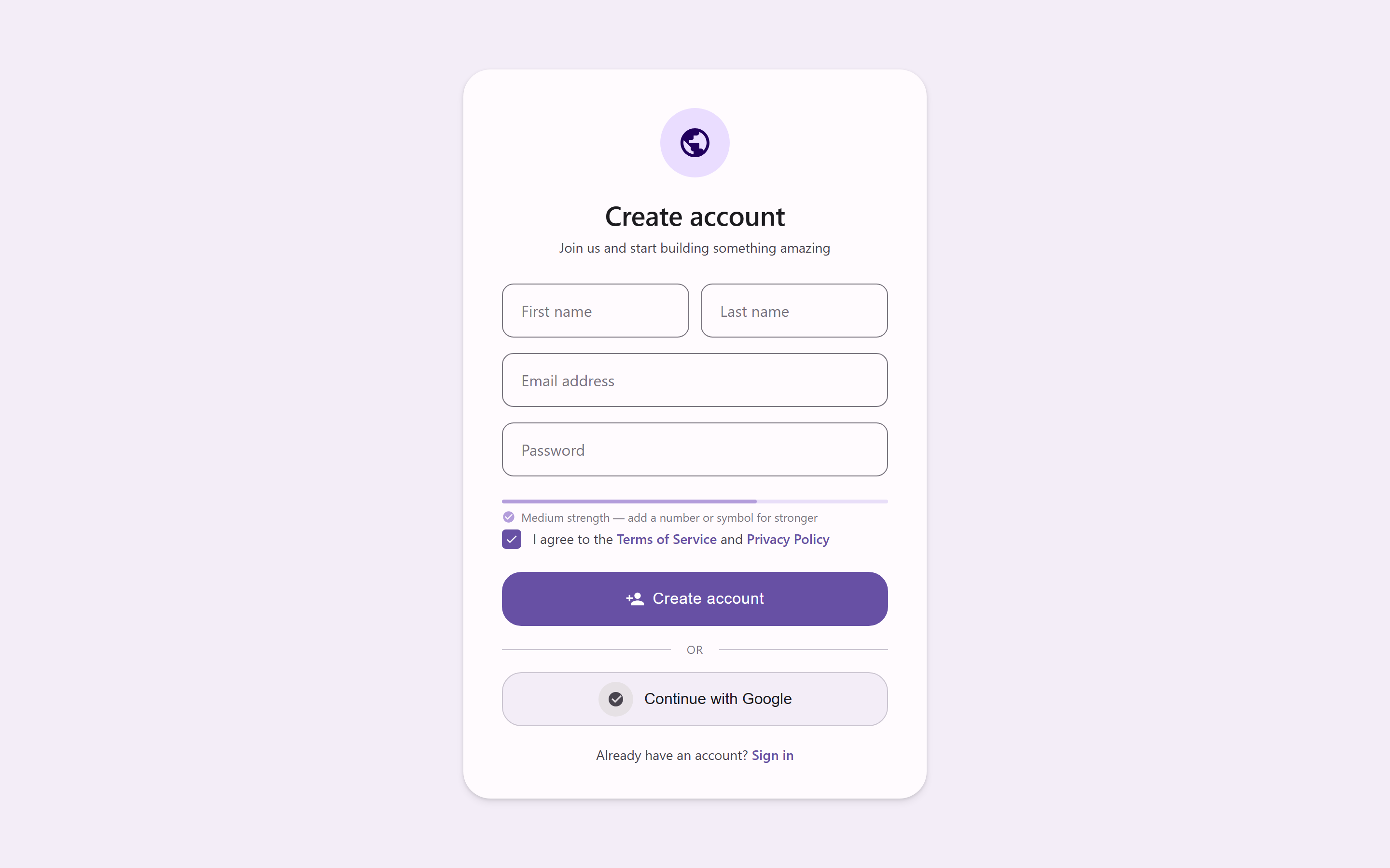 Material You Sign Up