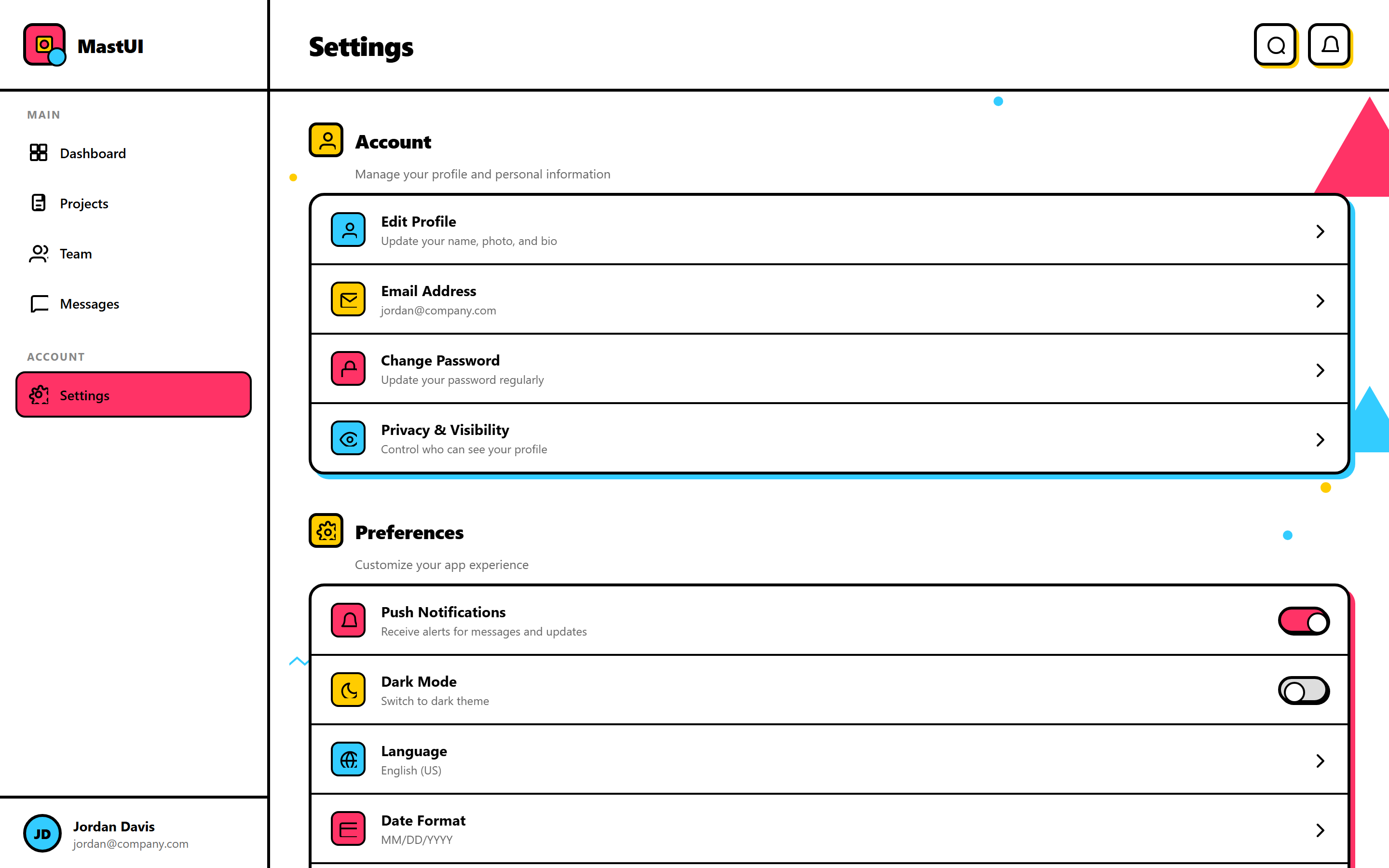 Memphis Pattern Settings