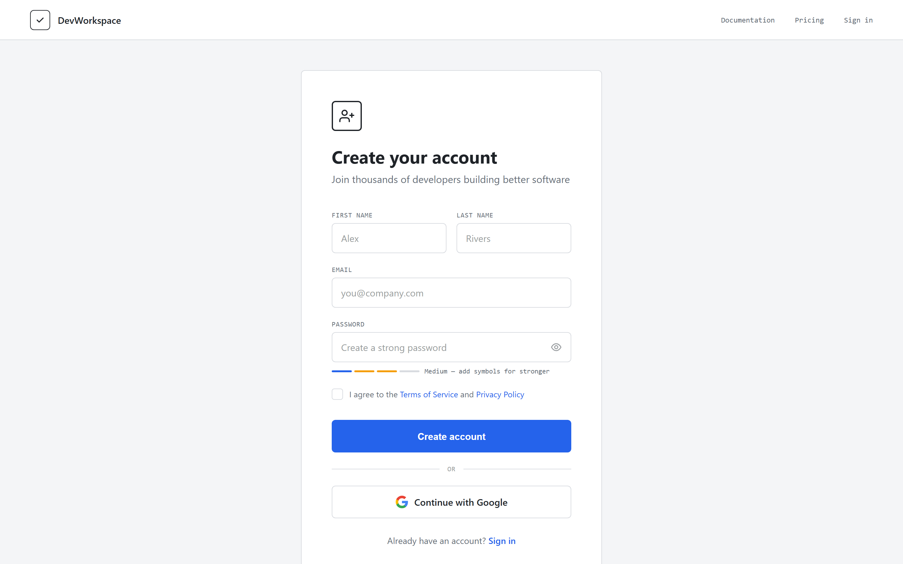 Technical Mono Sign Up