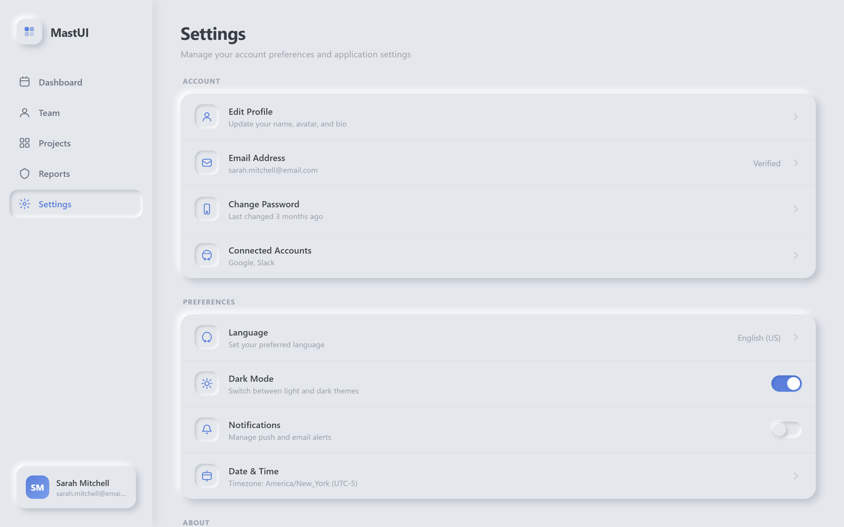 Neumorphism Settings