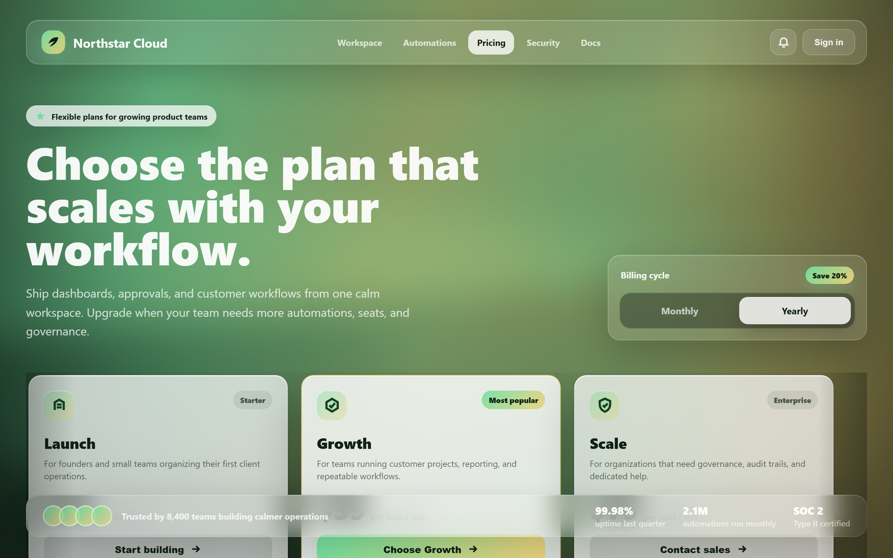 Aurora Gradient Plans with Billing Toggle