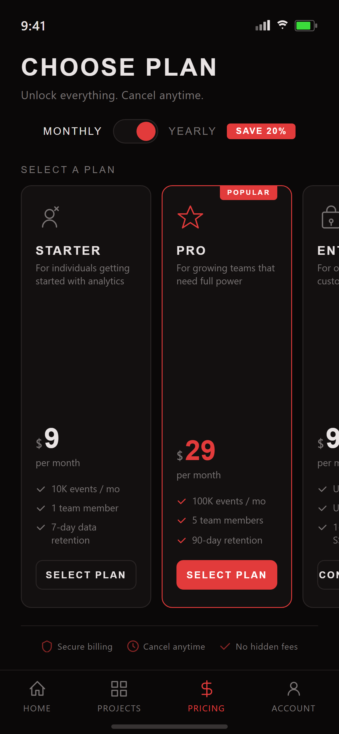Cyber Noir Plans with Billing Toggle