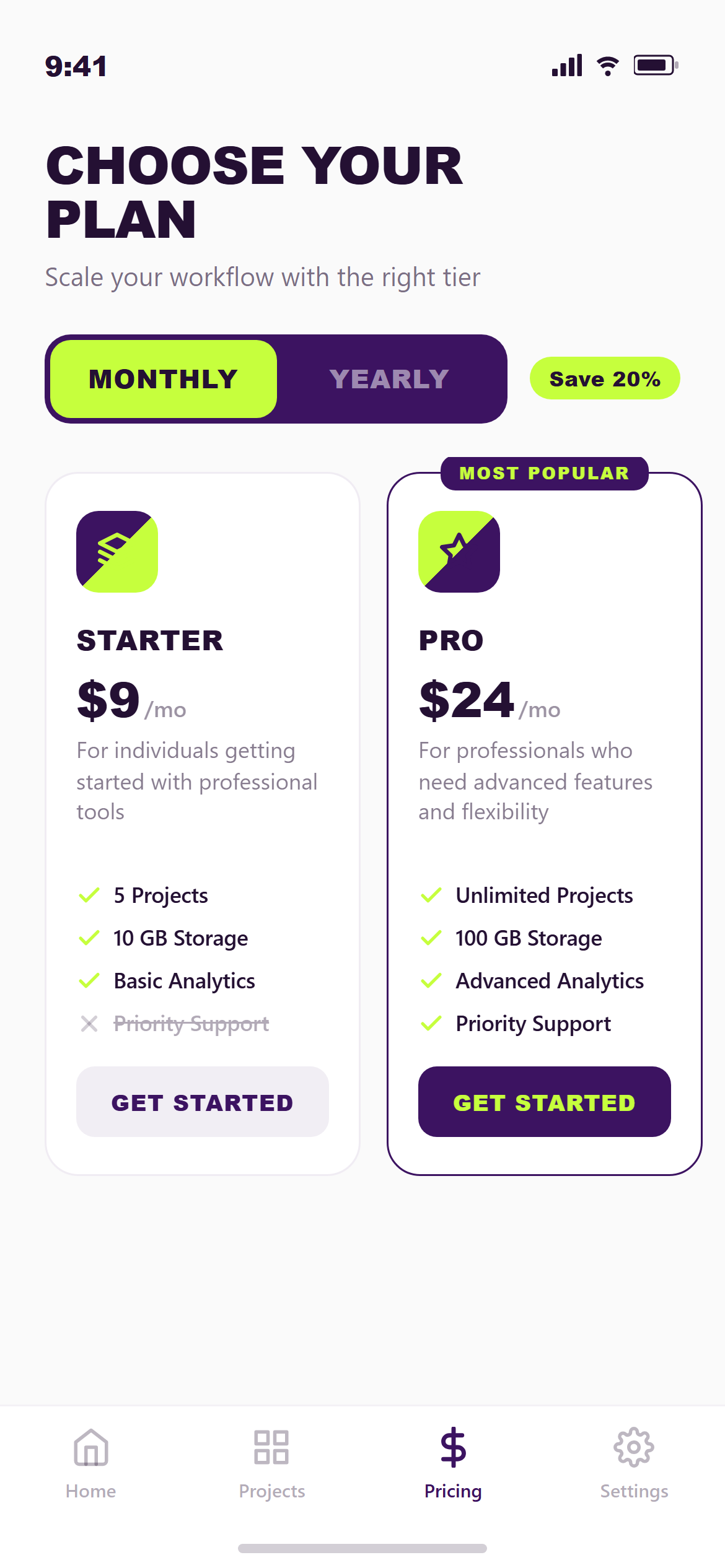 Duotone Plans with Billing Toggle