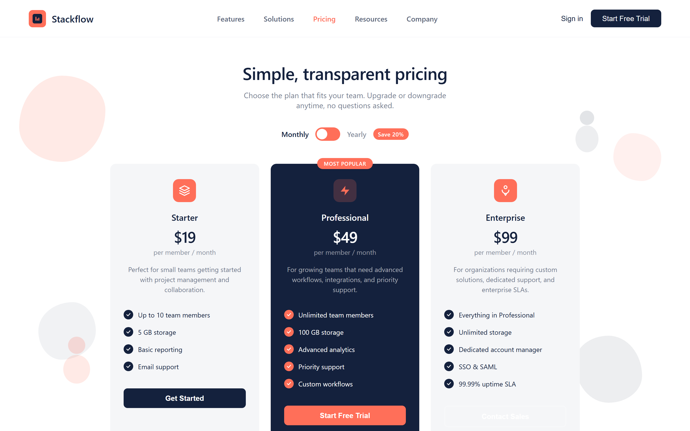 Flat Design 2.0 Plans with Billing Toggle